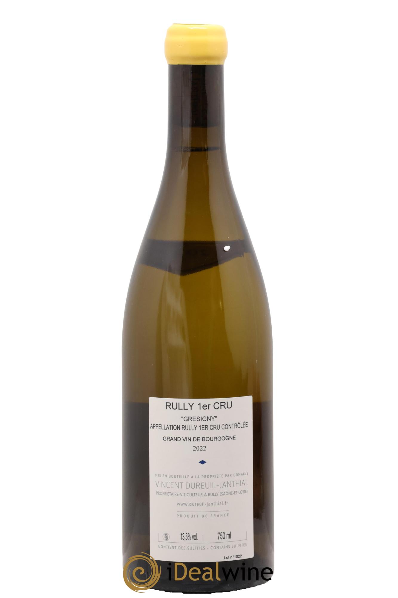 Rully 1er Cru Grésigny Vieilles Vignes Vincent Dureuil-Janthial 2022 - Lot de 1 bouteille - 1