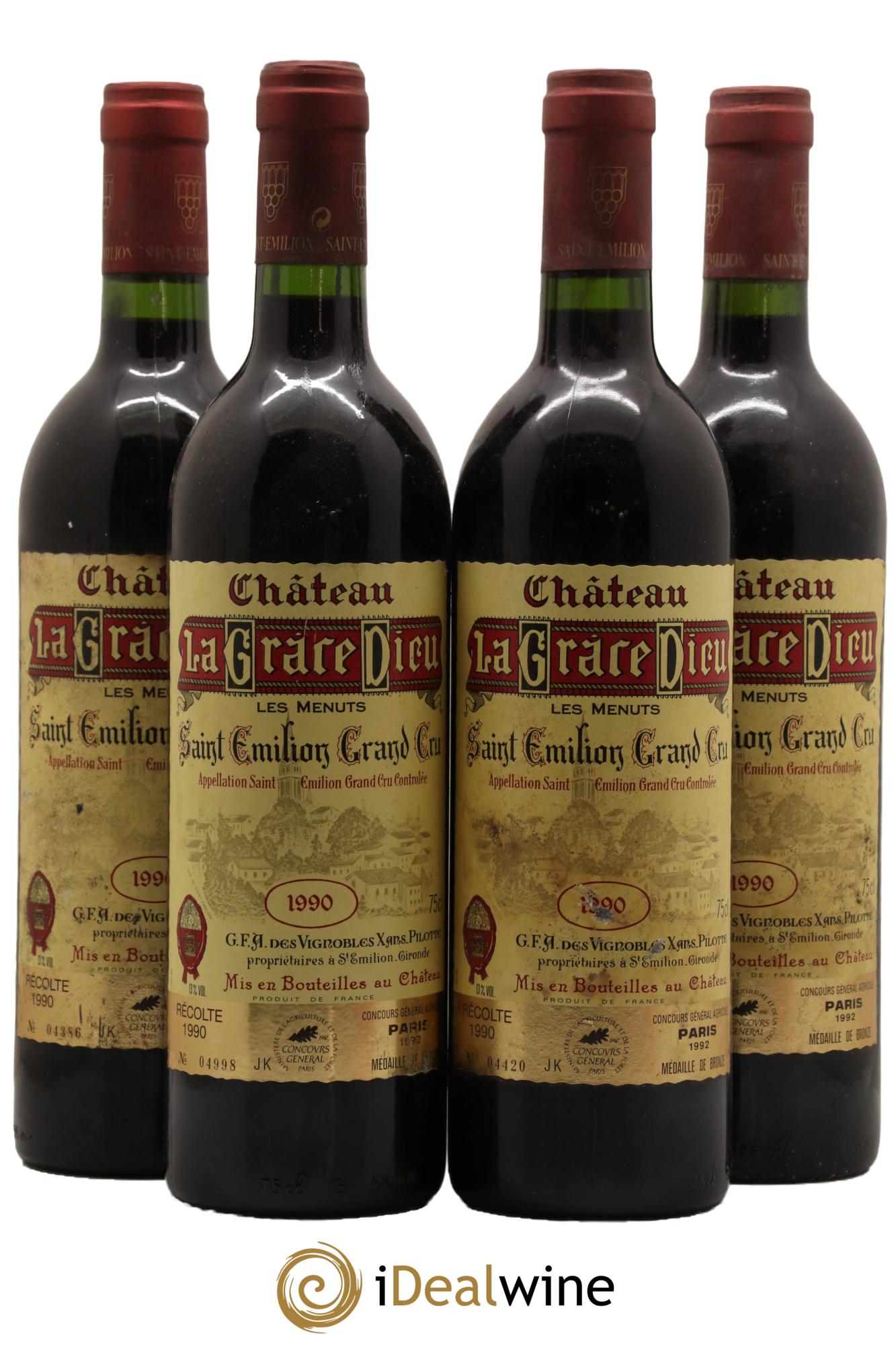 Château la Grâce Dieu les Menuts 1990 - Lot de 4 bouteilles - 0