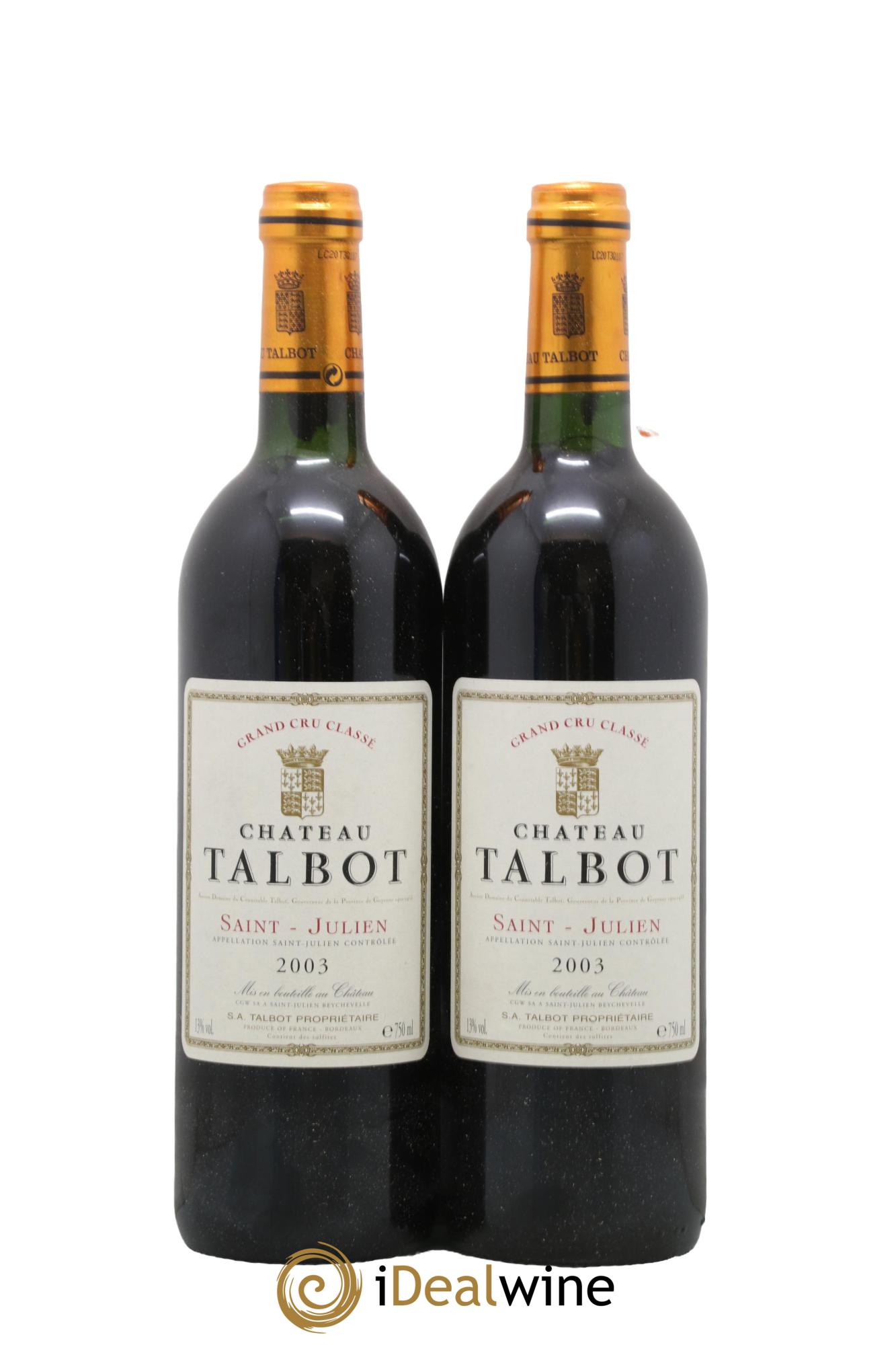 Château Talbot 4ème Grand Cru Classé 2003 - Lot de 2 bouteilles - 0