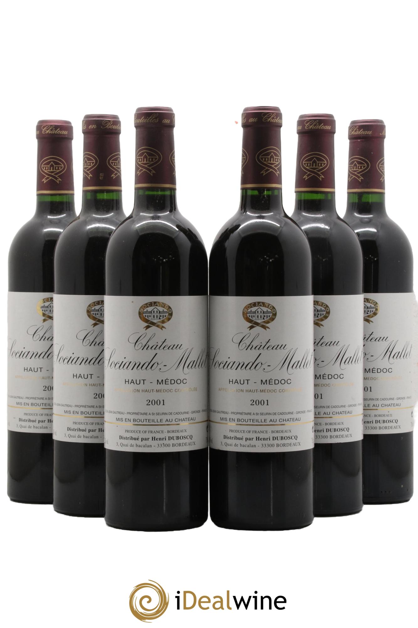Château Sociando Mallet 2001 - Lotto di 6 bottiglie - 0