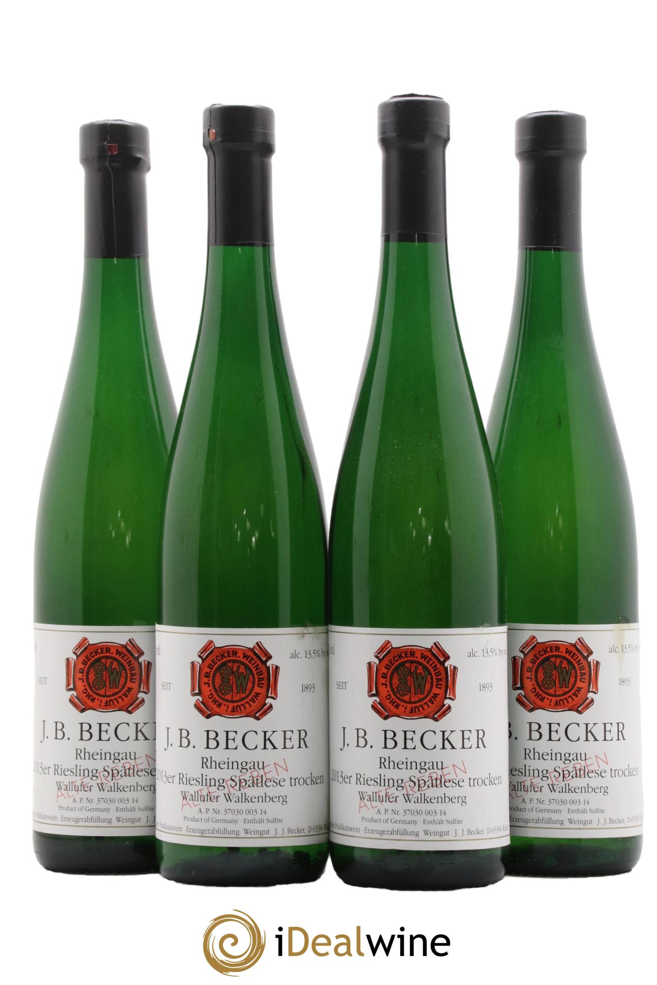 Allemagne Rheingau Riesling Wallufer Walkenberg Spätlese Alte Reben J.B. Becker 2013 - Lot de 4 bouteilles - 0
