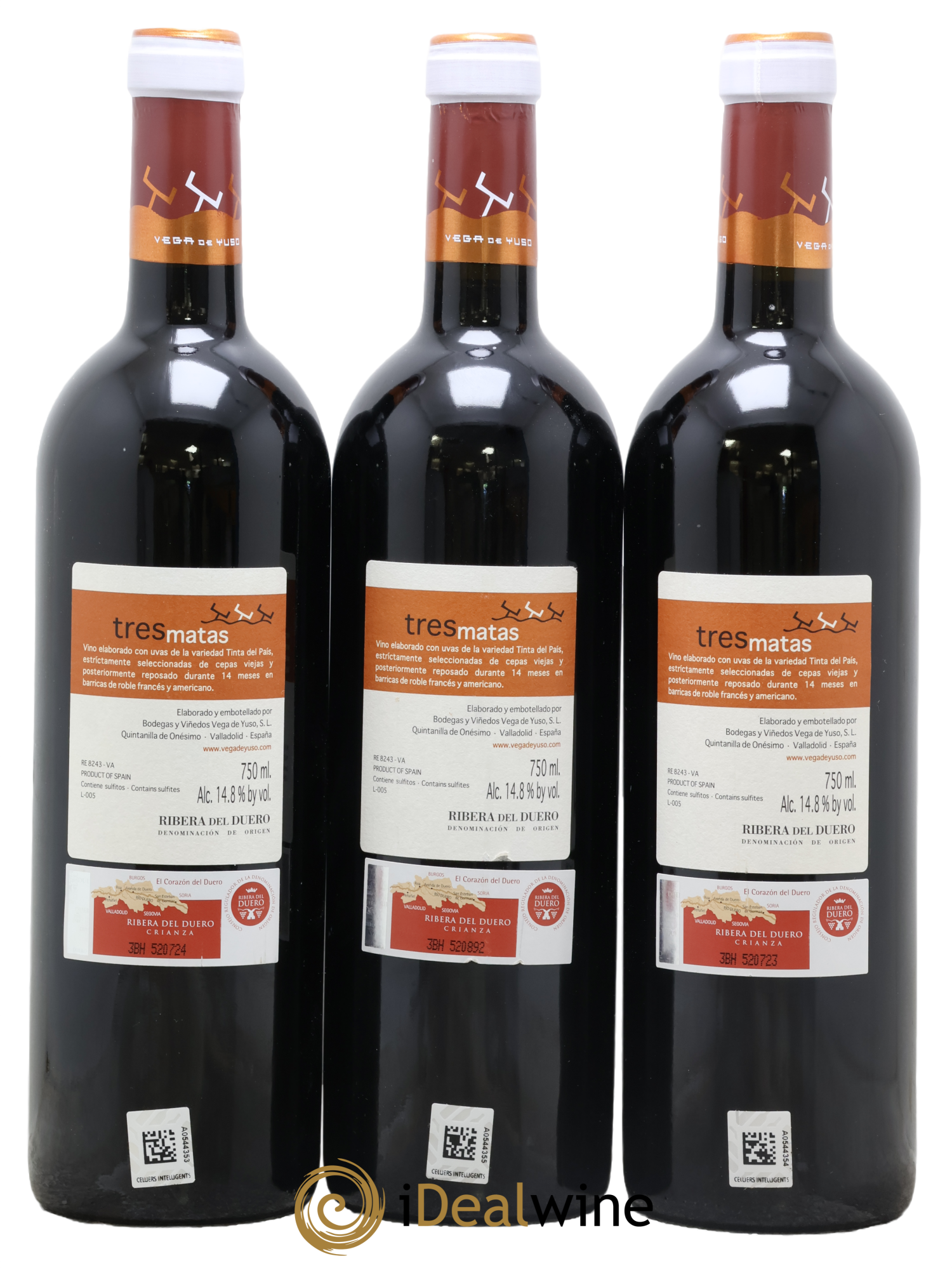 Ribera Del Duero DO Tres Matas Crianza Bodegas Y Vinedos Vega De Yuso 2004 - Lot de 3 bouteilles - 1