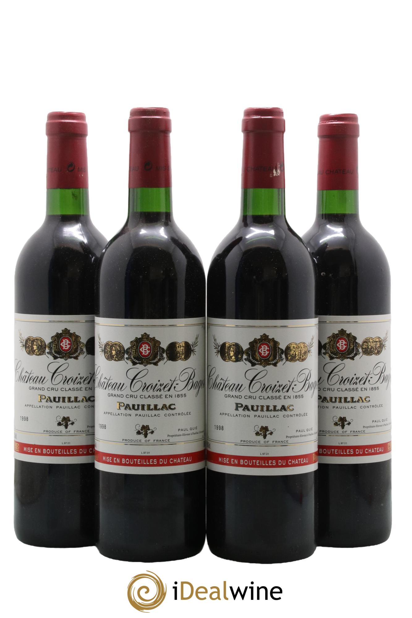 Château Croizet Bages 5ème Grand Cru Classé 1998 - Lot de 4 bouteilles - 0