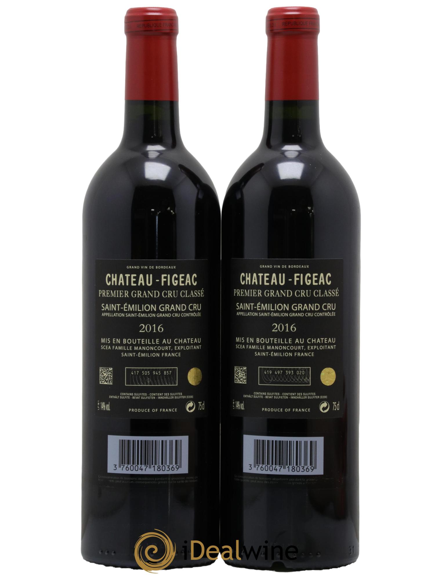 Château Figeac 1er Grand Cru Classé A 2016 - Lot of 2 bottles - 1