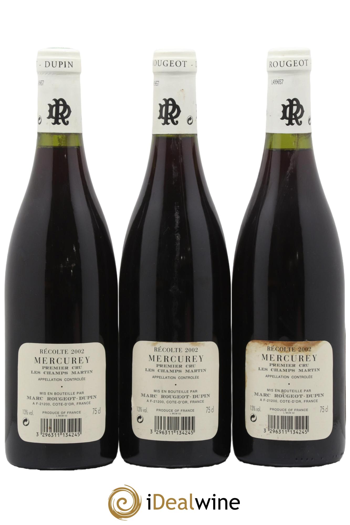 Mercurey 1er Cru Les Champs Martin Rougeot-Dupin 2002 - Posten von 3 Flaschen - 1