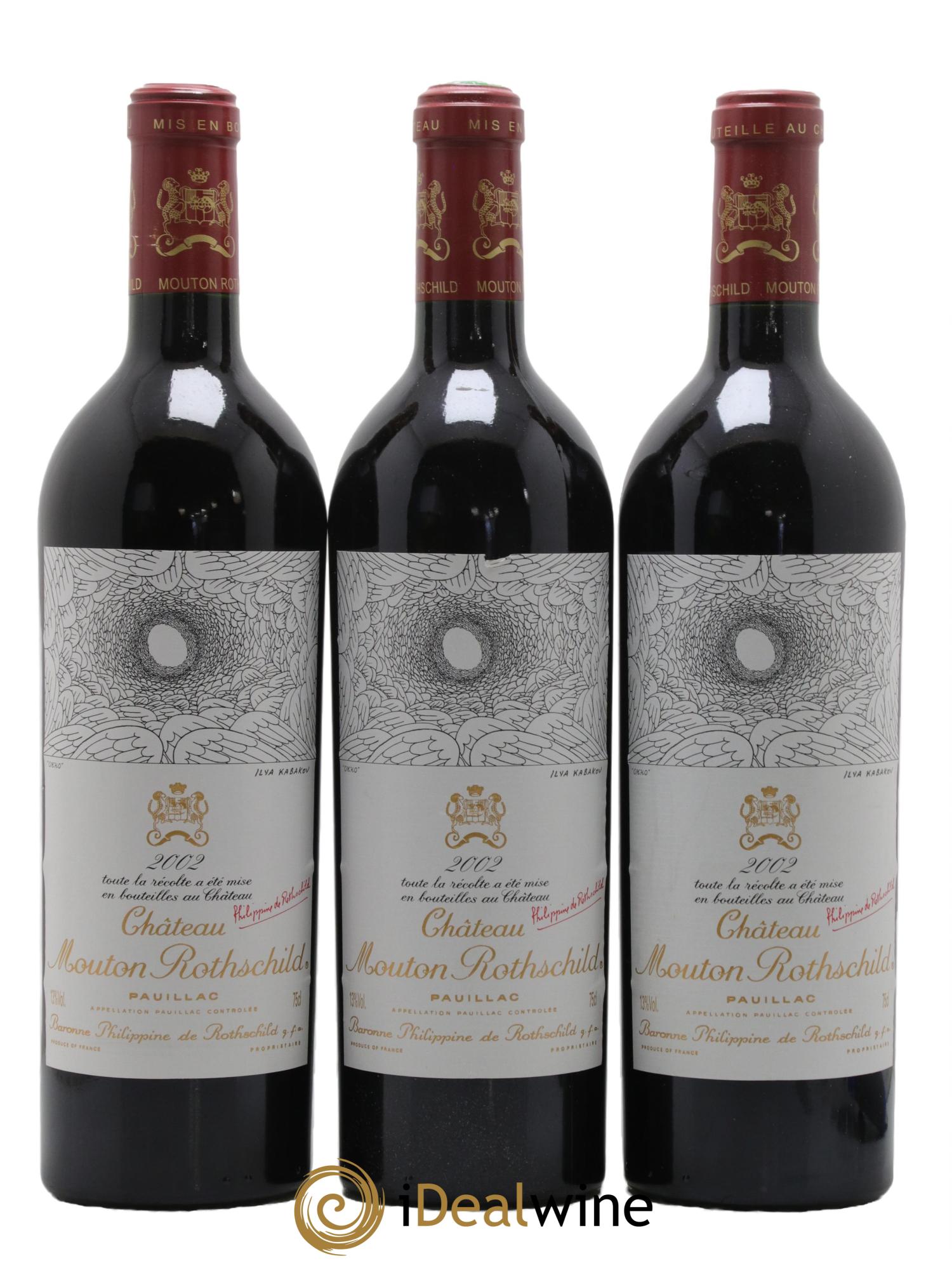 Château Mouton Rothschild 1er Grand Cru Classé 2002 - Lot de 3 bouteilles - 0
