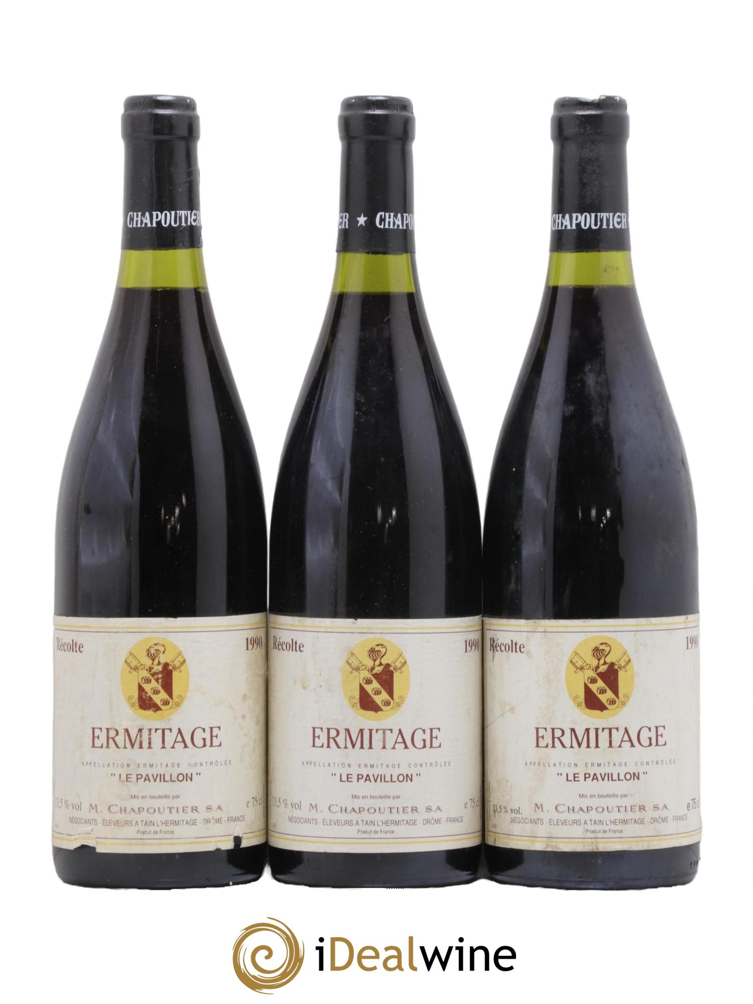 Hermitage Ermitage Le Pavillon Chapoutier 1990 - Lot de 3 bouteilles - 0