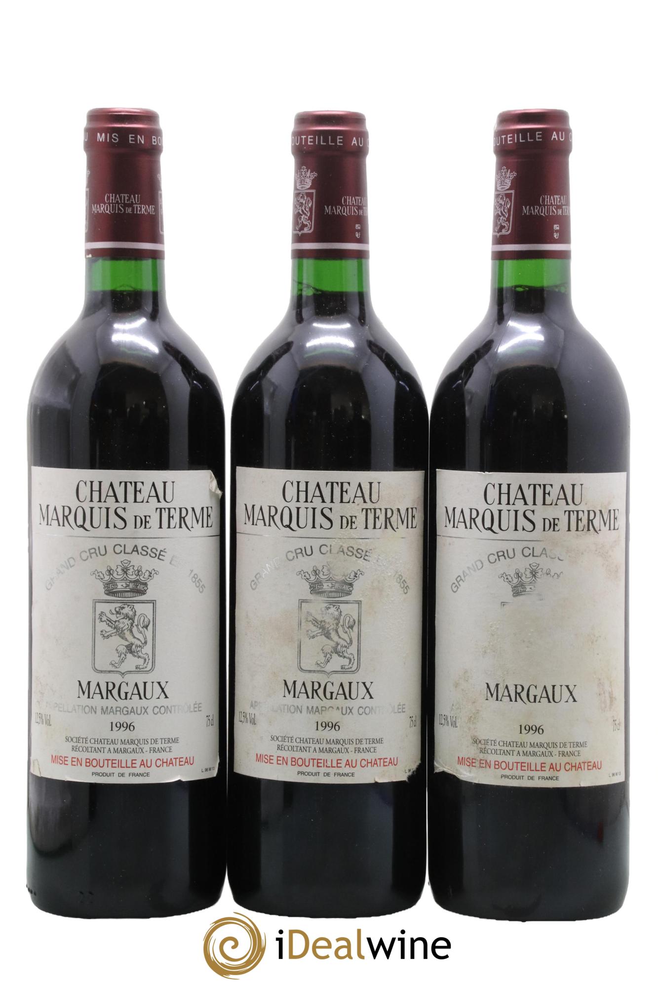 Château Marquis de Terme 4ème Grand Cru Classé 1996 - Lot de 3 bouteilles - 0