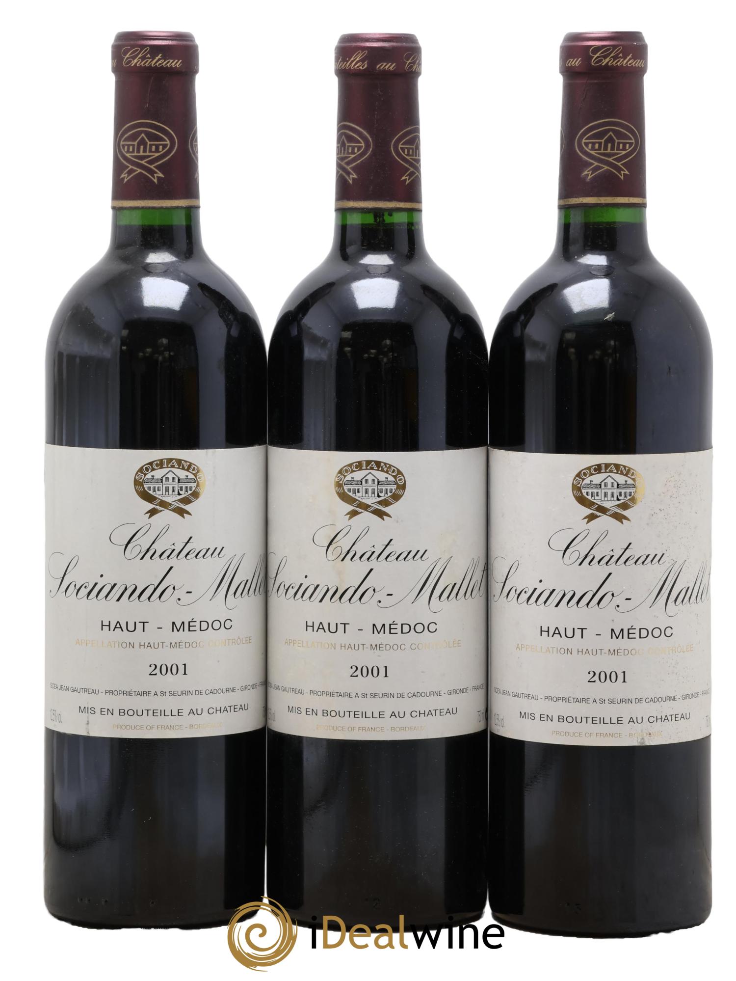 Château Sociando Mallet 2001 - Lot de 3 bouteilles - 0