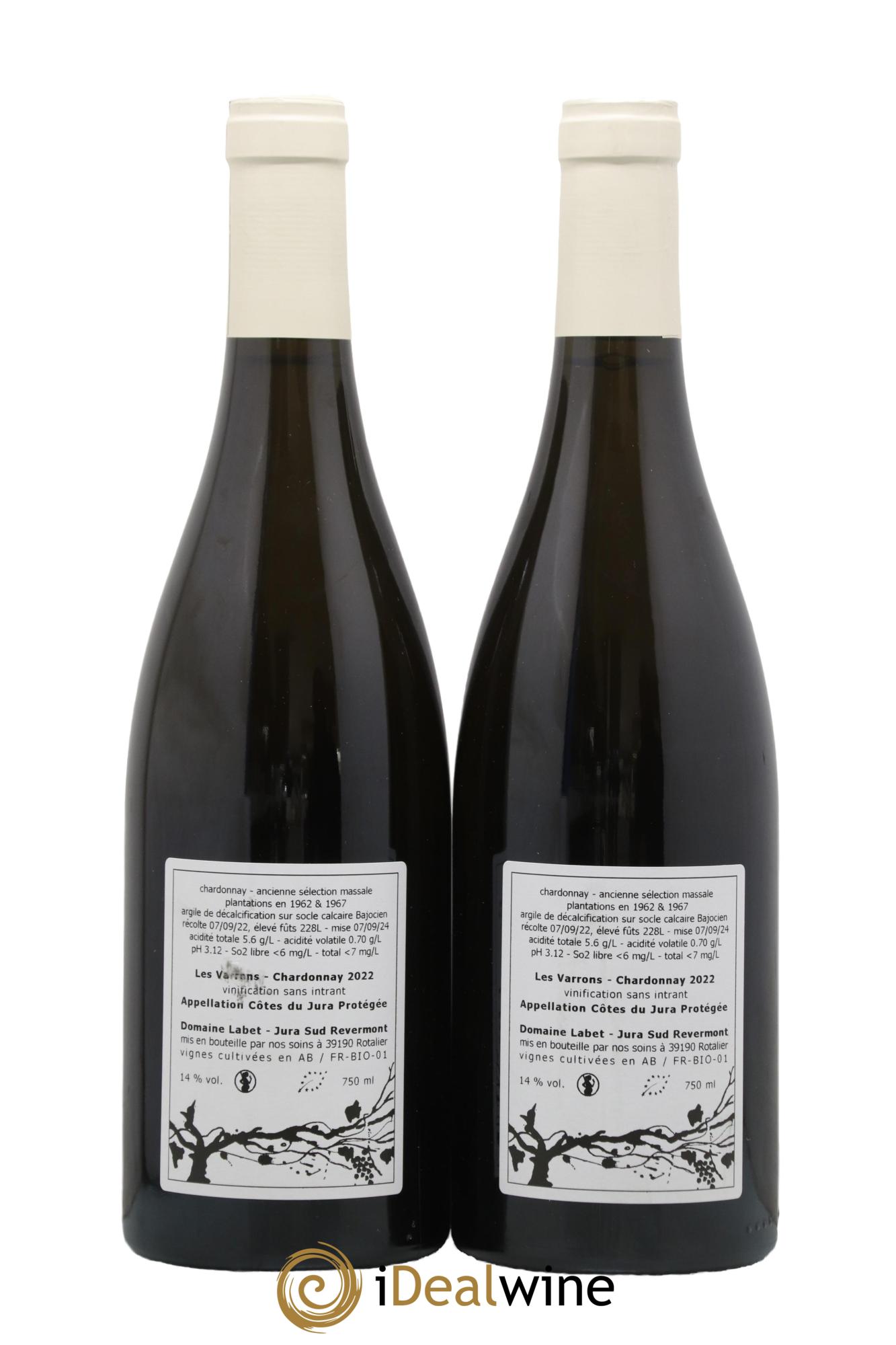 Côtes du Jura Chardonnay Les Varrons Romain - Julien - Charline Labet 2022 - Lotto di 2 bottiglie - 1