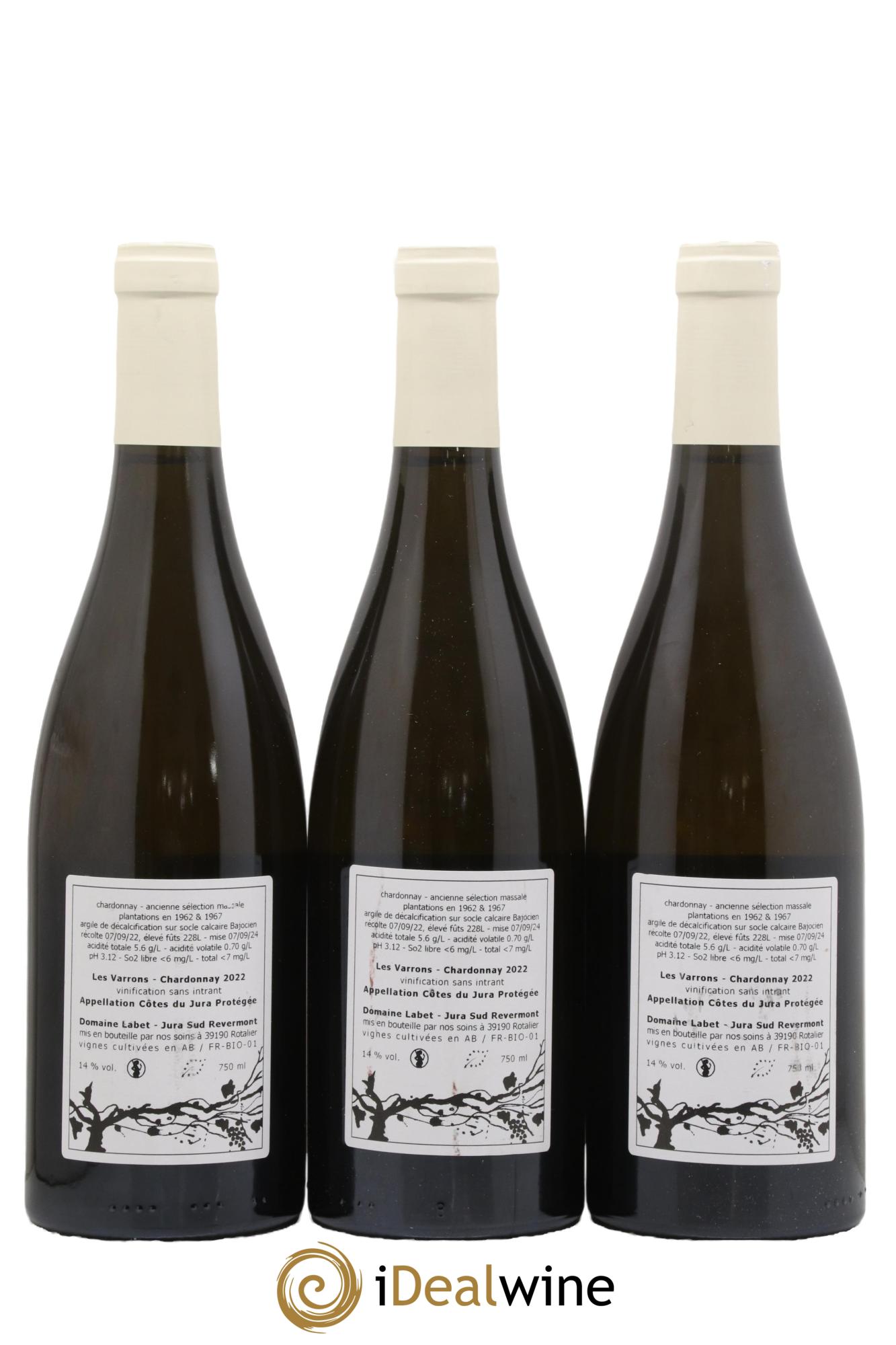 Côtes du Jura Chardonnay Les Varrons Romain - Julien - Charline Labet 2022 - Lot de 3 bouteilles - 1