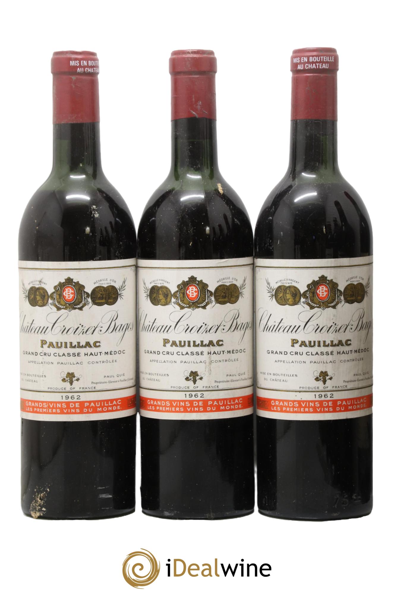 Château Croizet Bages 5ème Grand Cru Classé 1962 - Posten von 3 Flaschen - 0