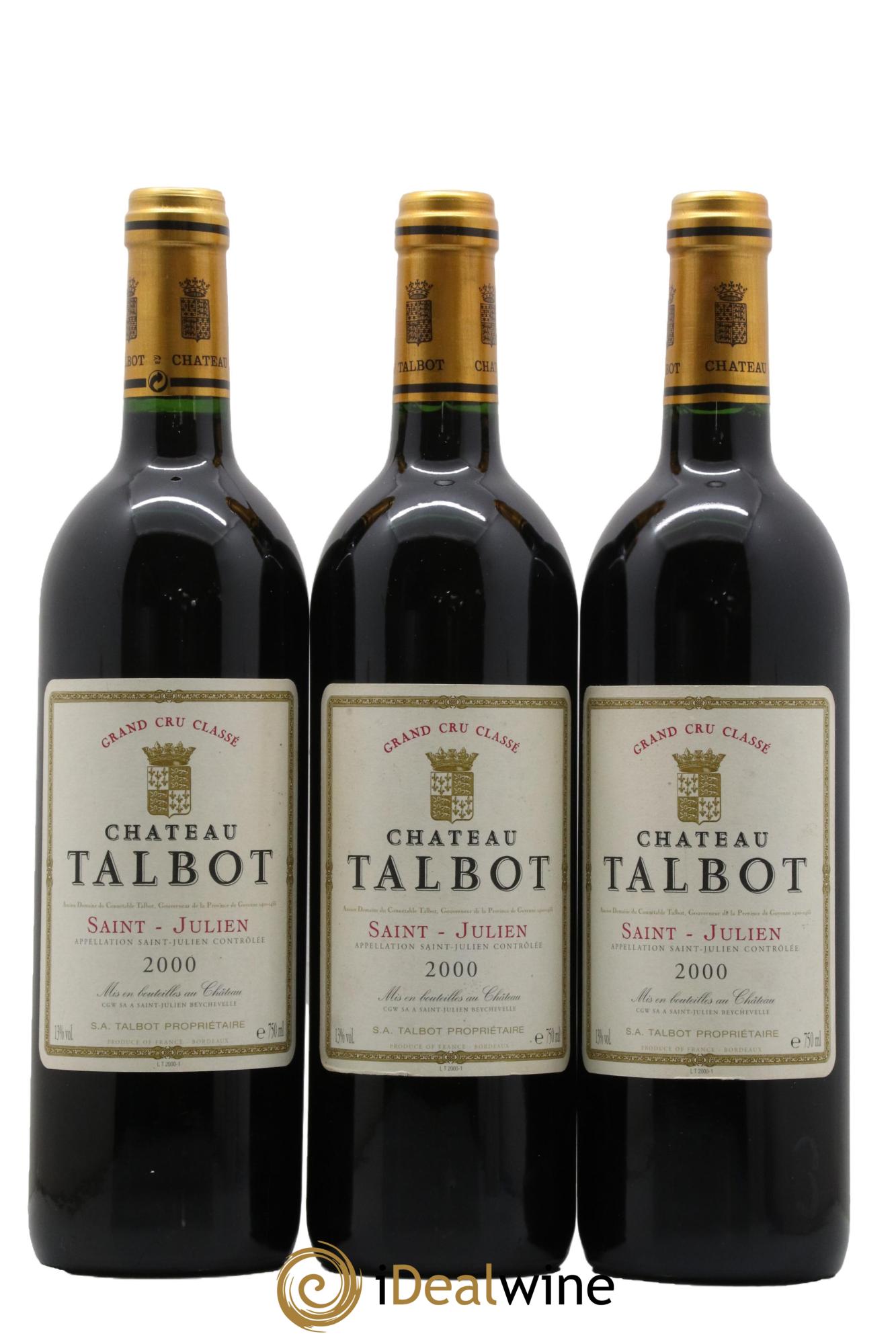 Château Talbot 4ème Grand Cru Classé 2000 - Lot de 3 bouteilles - 0
