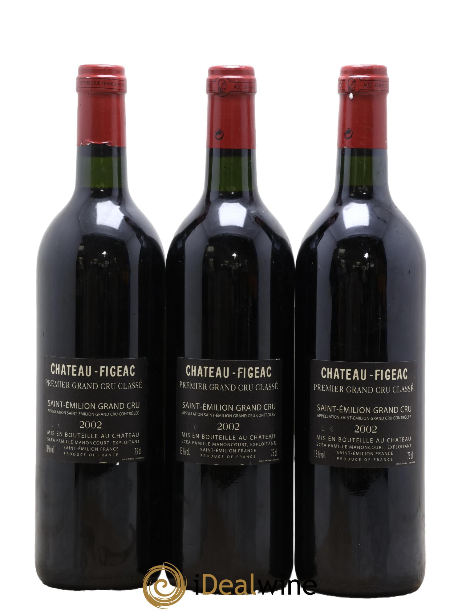 Château Figeac 1er Grand Cru Classé A 2002 - Lotto di 3 bottiglie - 1