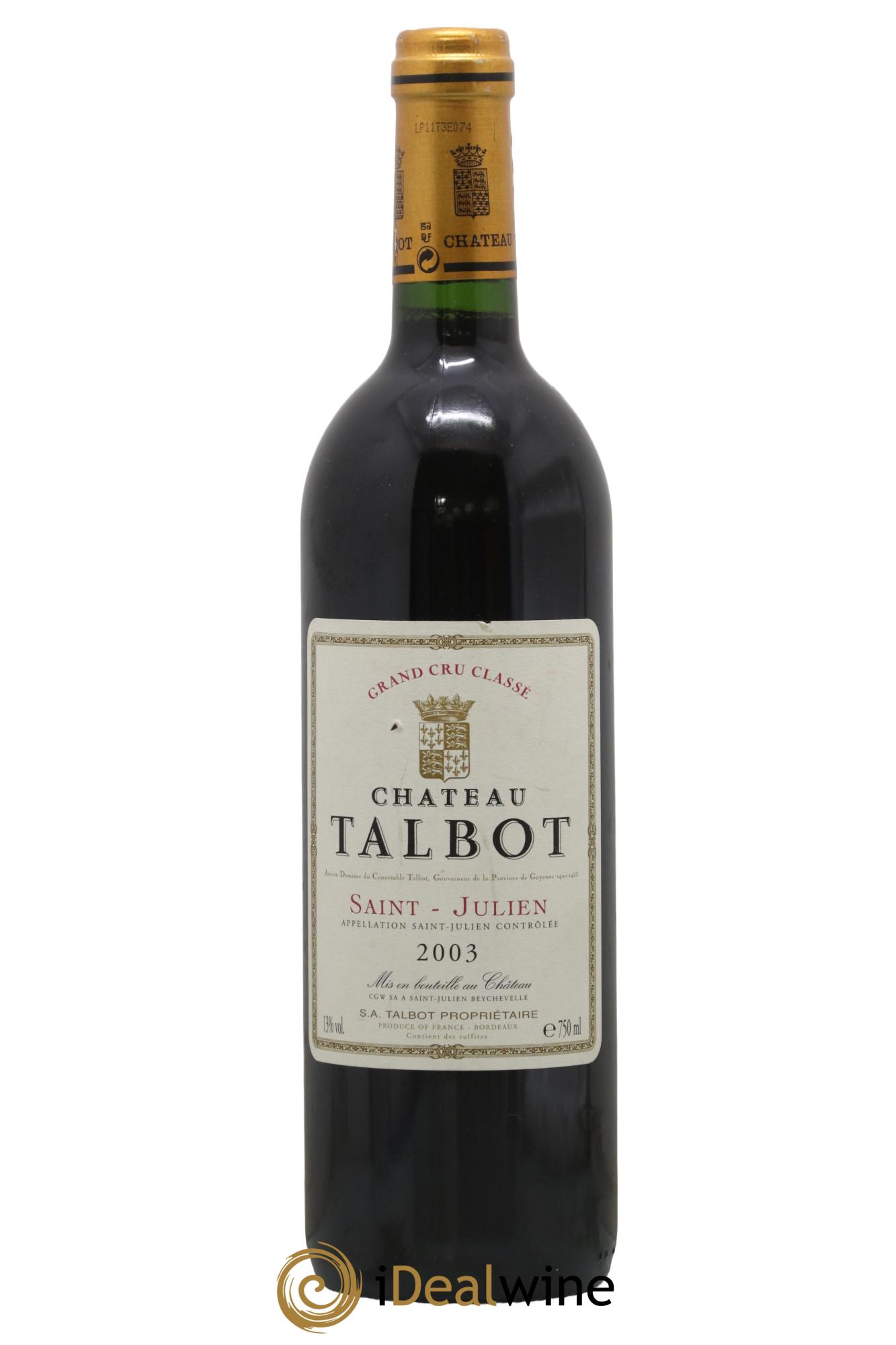 Château Talbot 4ème Grand Cru Classé 2003 - Lot de 1 bouteille - 0