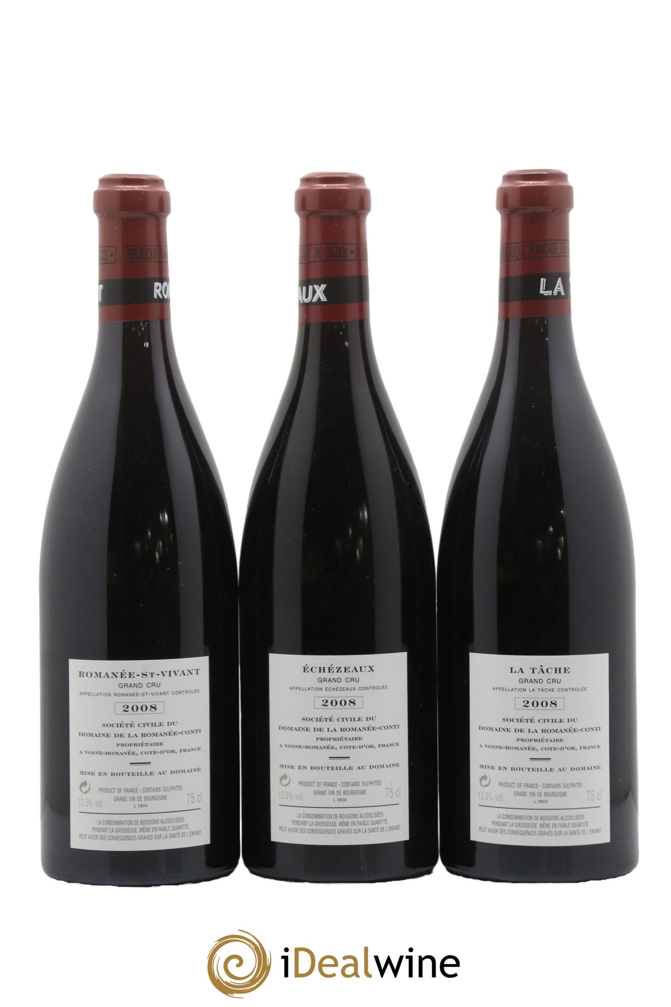 Caisse Domaine de la Romanée Conti Domaine de la Romanée-Conti 1 Echézeaux, 1 Grands-Echézeaux, 1 Romanée-Saint-Vivant, 1 Richebourg, 1 Tâches, 1 Montrachet 2008 - Lot de 6 bouteilles - 4