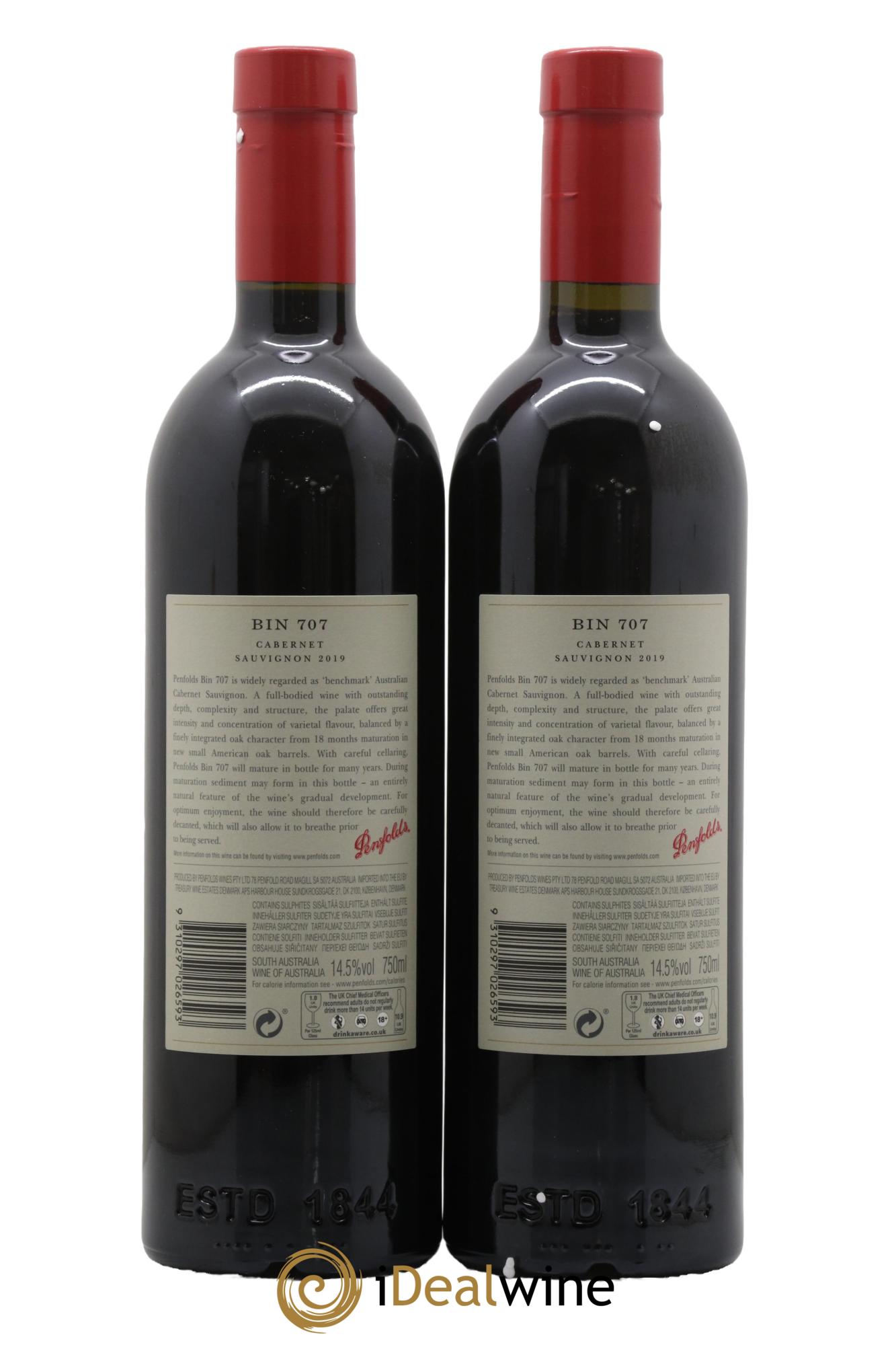 South Australia Penfolds Wines Bin 707 Cabernet Sauvignon 2019 - Lot of 2 bottles - 1