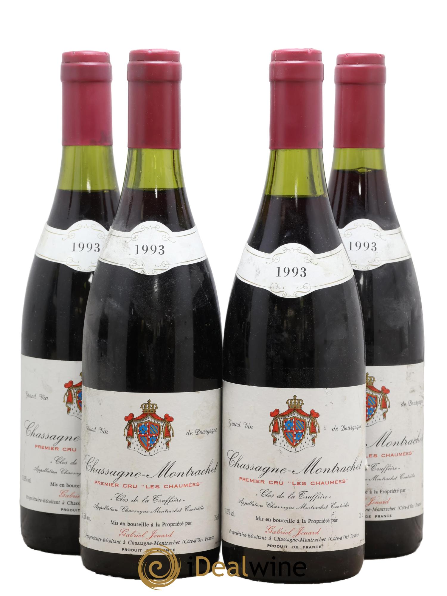 Chassagne-Montrachet 1er Cru Les Chaumées Clos de la Truffiere Gabriel Jouard 1993 - Lot of 4 bottles - 0