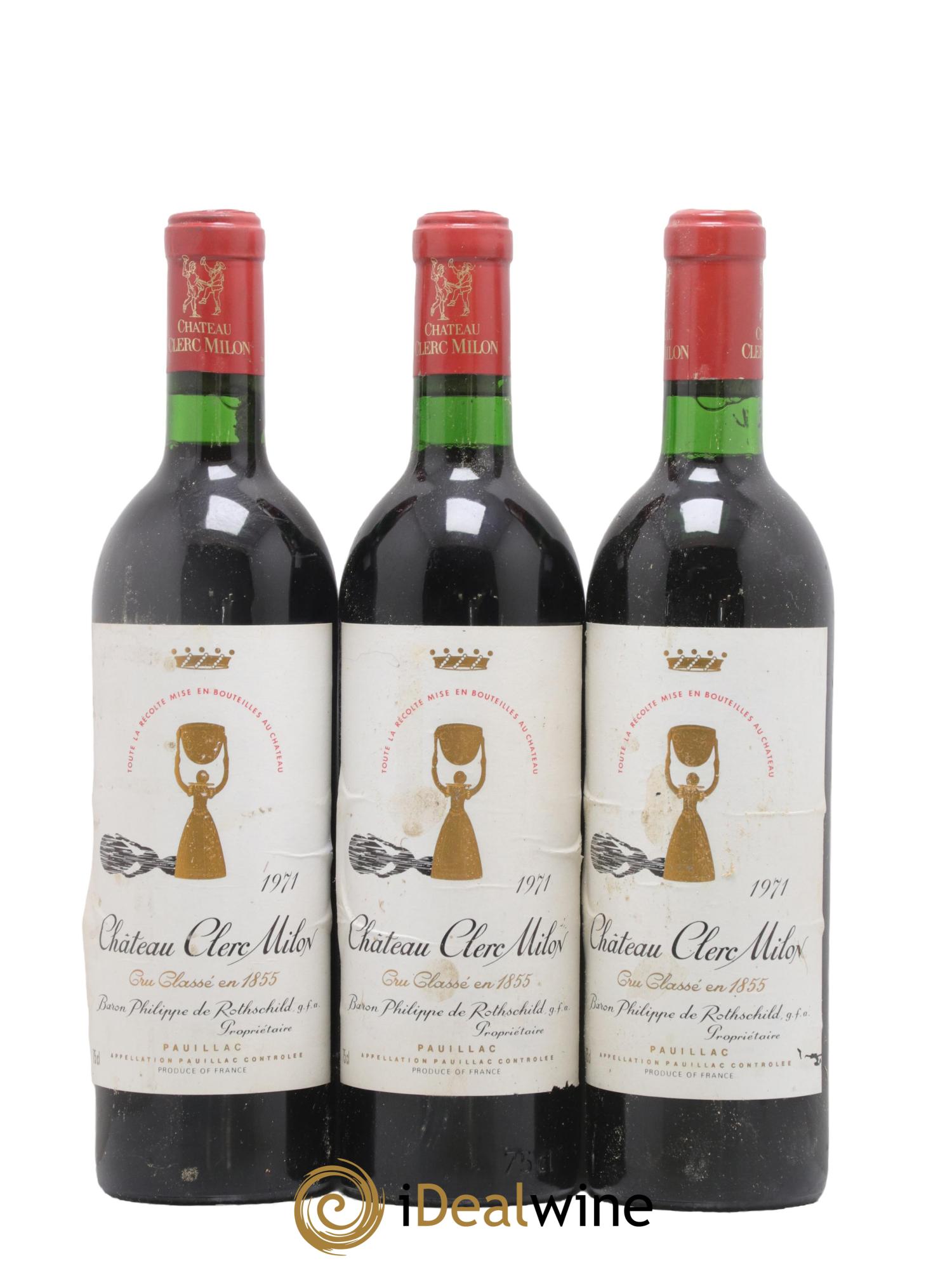 Château Clerc Milon 5ème Grand Cru Classé 1971 - Lotto di 3 bottiglie - 0