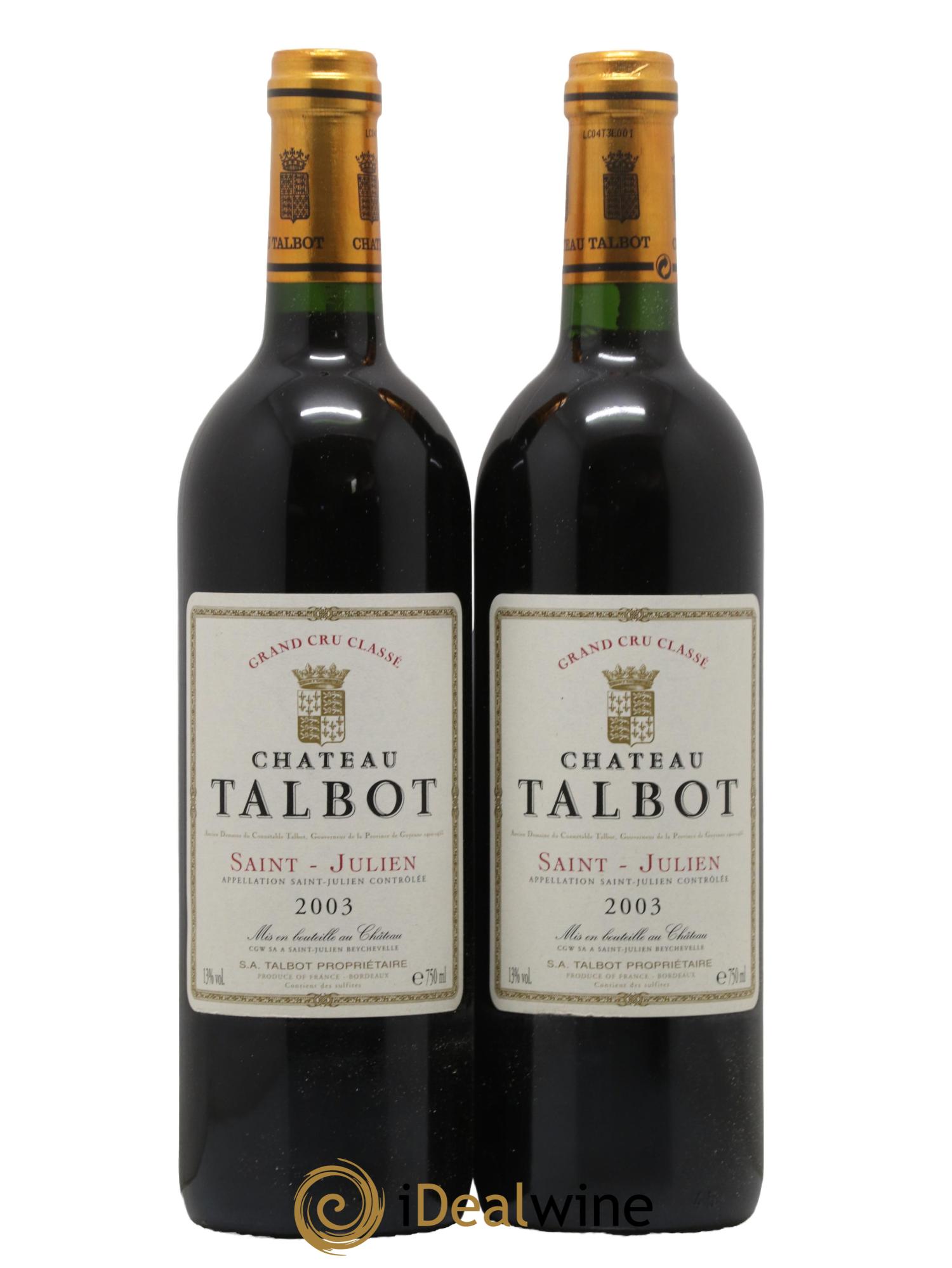 Château Talbot 4ème Grand Cru Classé 2003 - Lot de 2 bouteilles - 0