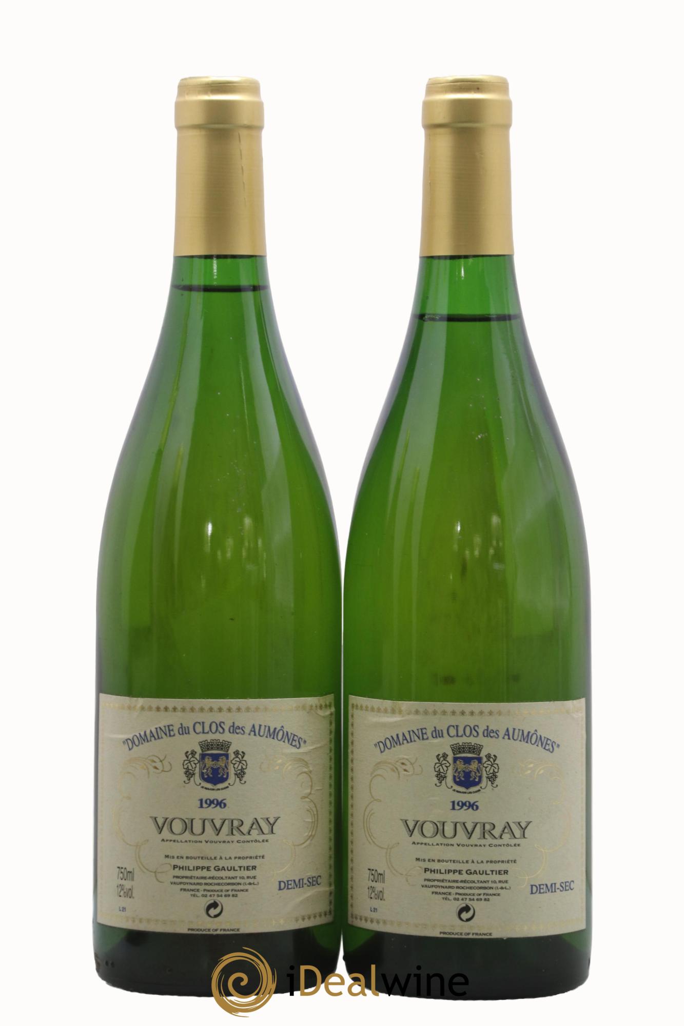 Vouvray Demi sec Clos Des Aumones Philippe Gaultier 1996 - Lot of 2 bottles - 0