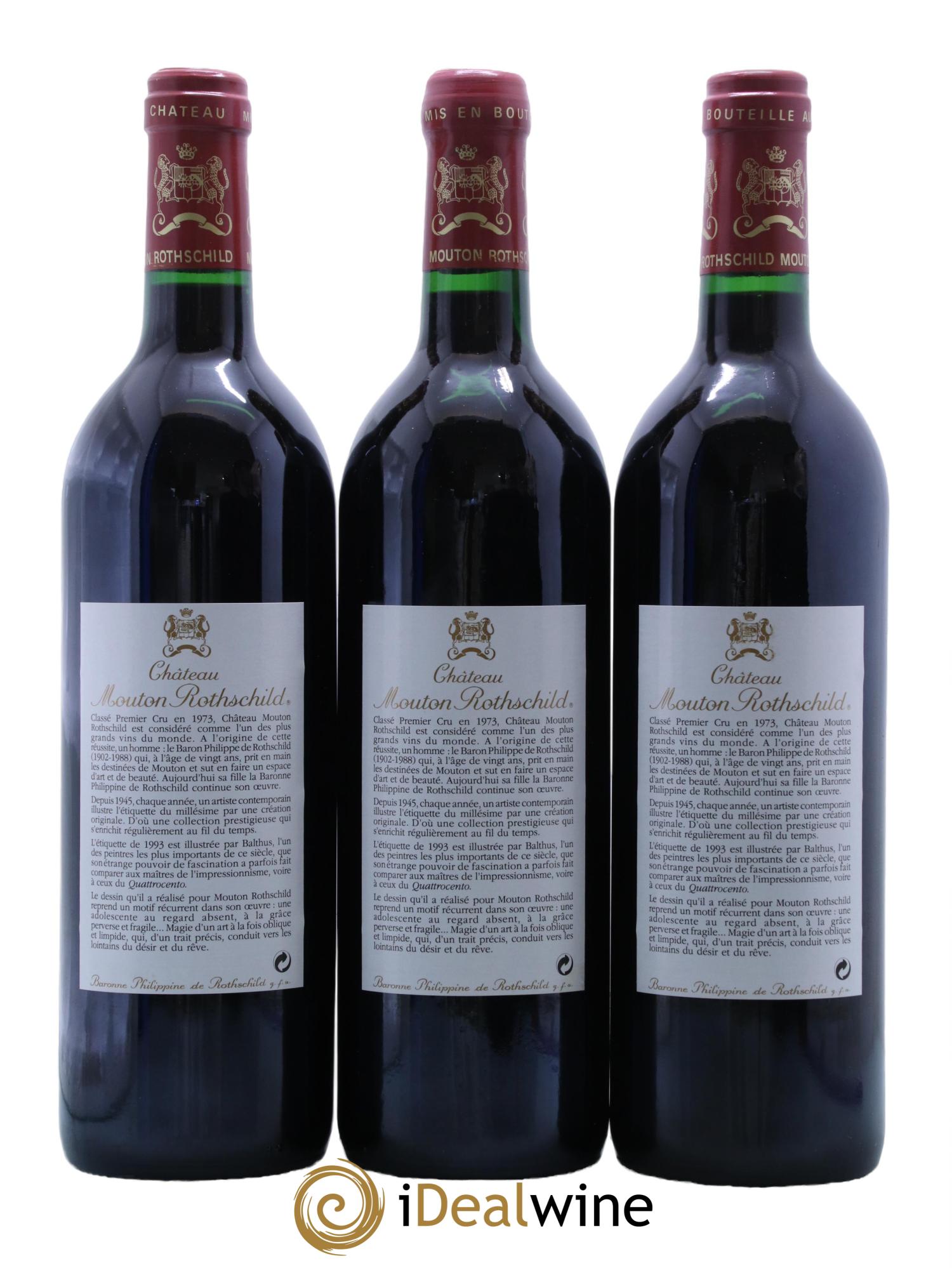 Château Mouton Rothschild 1er Grand Cru Classé 1993 - Lot de 3 bouteilles - 1