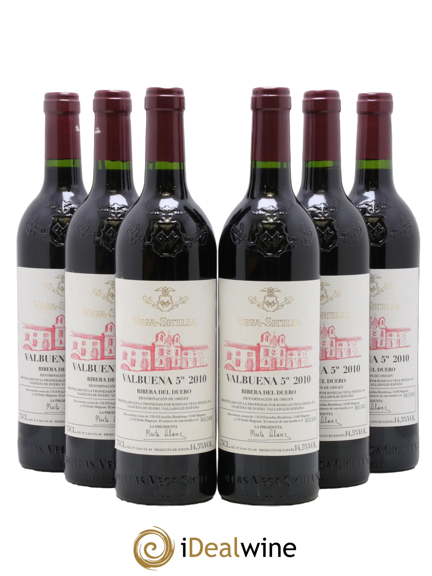 Ribera Del Duero DO Vega Sicilia Valbuena 5 ano Famille Alvarez 2010 - Lot of 6 bottles - 0