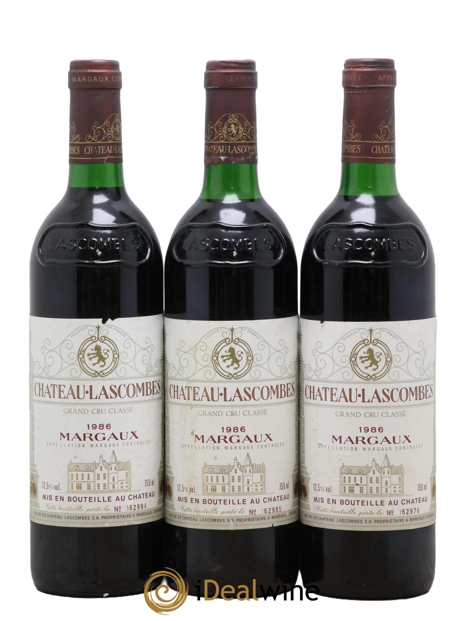 Château Lascombes 2ème Grand Cru Classé 1986 - Lot de 3 bouteilles - 0