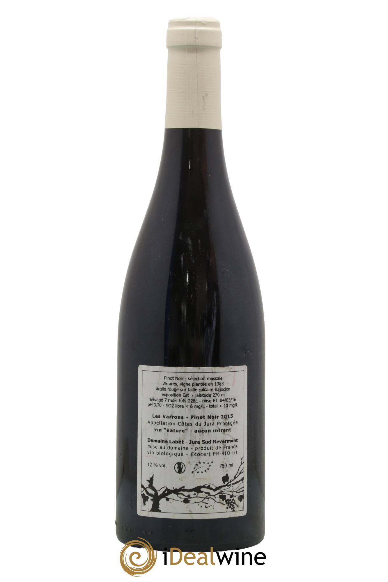 Côtes du Jura Pinot Noir Les Varrons Sélection Massale Romain - Julien  - Charline Labet 2015 - Lot de 1 bouteille - 1