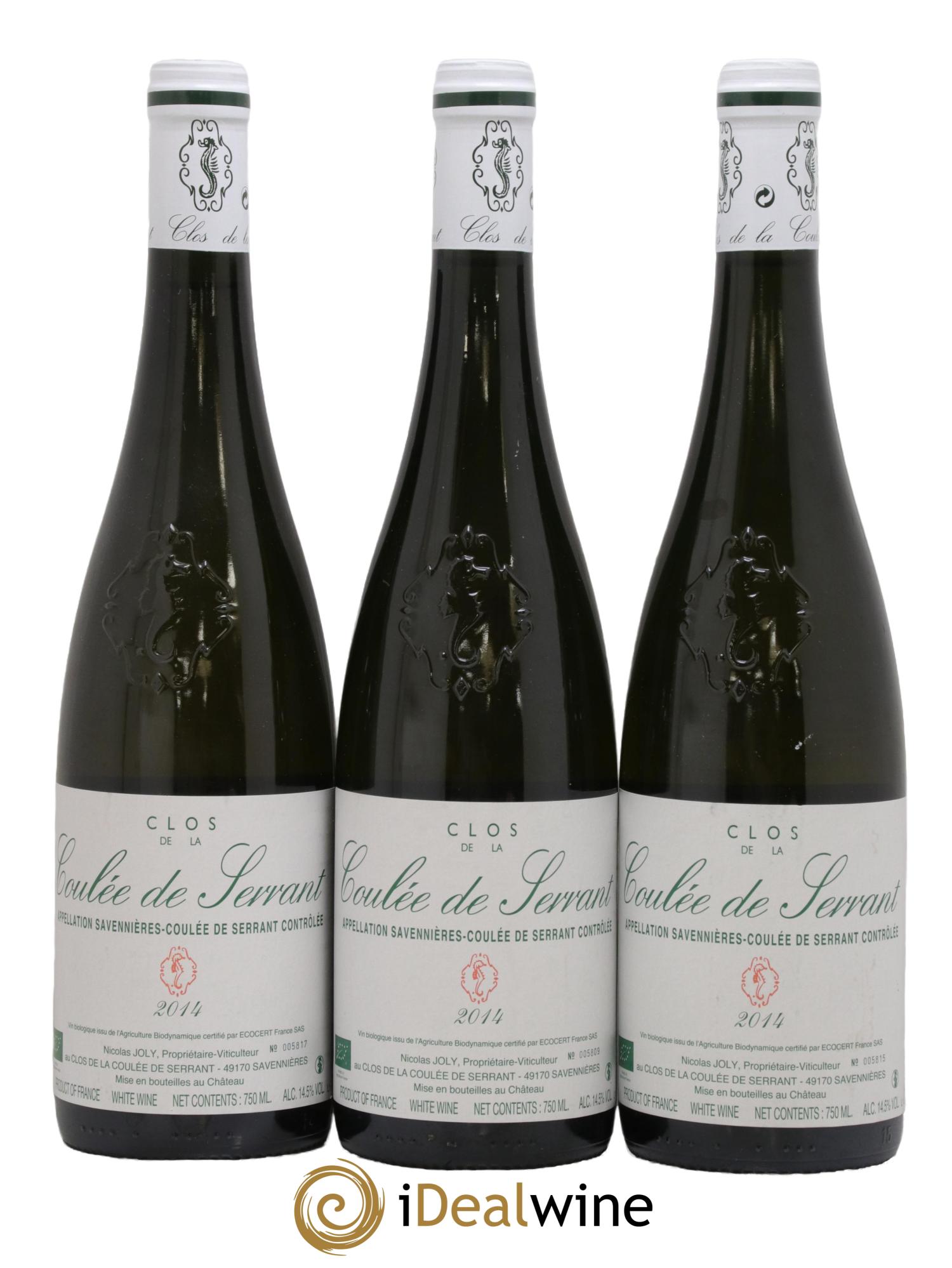 Savennières Clos de la Coulée de Serrant Vignobles de la Coulée de Serrant - Nicolas Joly  2014 - Lot de 3 bouteilles - 0
