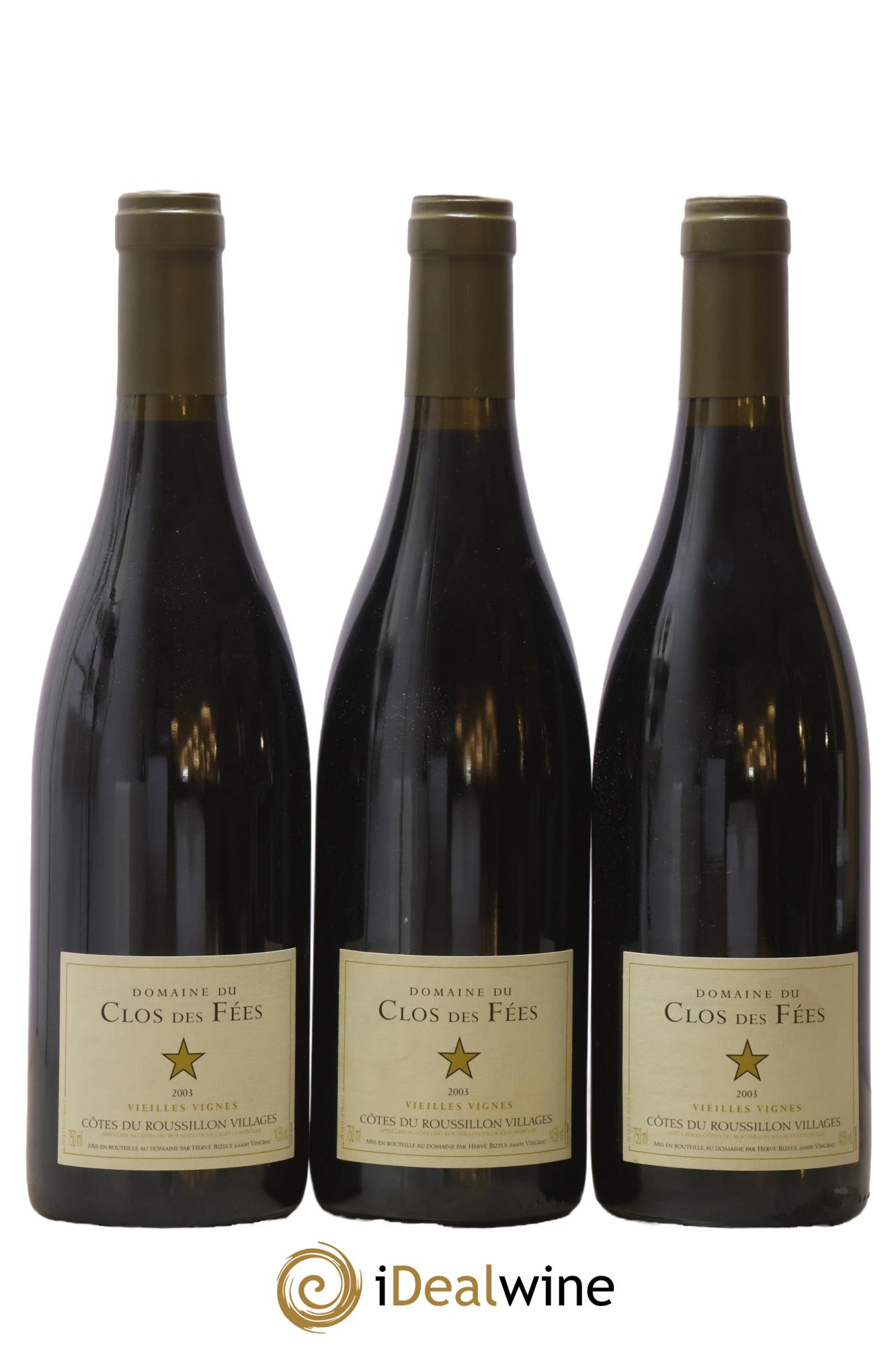 Côtes du Roussillon Villages Clos des Fées Vieilles vignes Hervé Bizeul 2003 - Lot de 3 bouteilles - 0