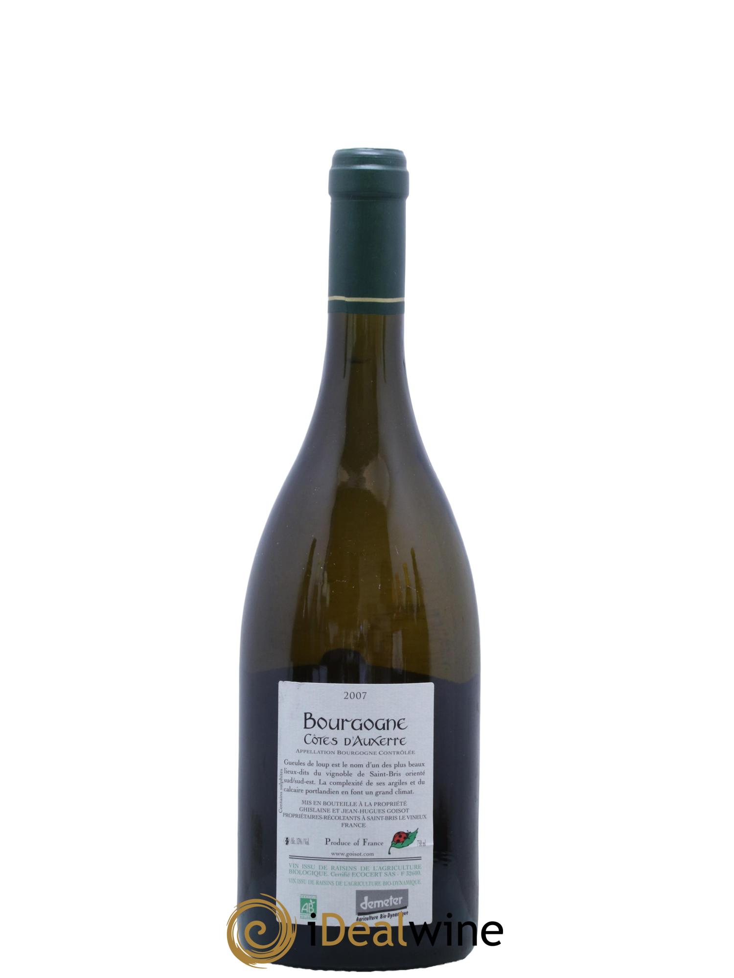 Bourgogne Côtes d'Auxerre Gueules de Loup Goisot 2007 - Lot of 1 bottle - 1
