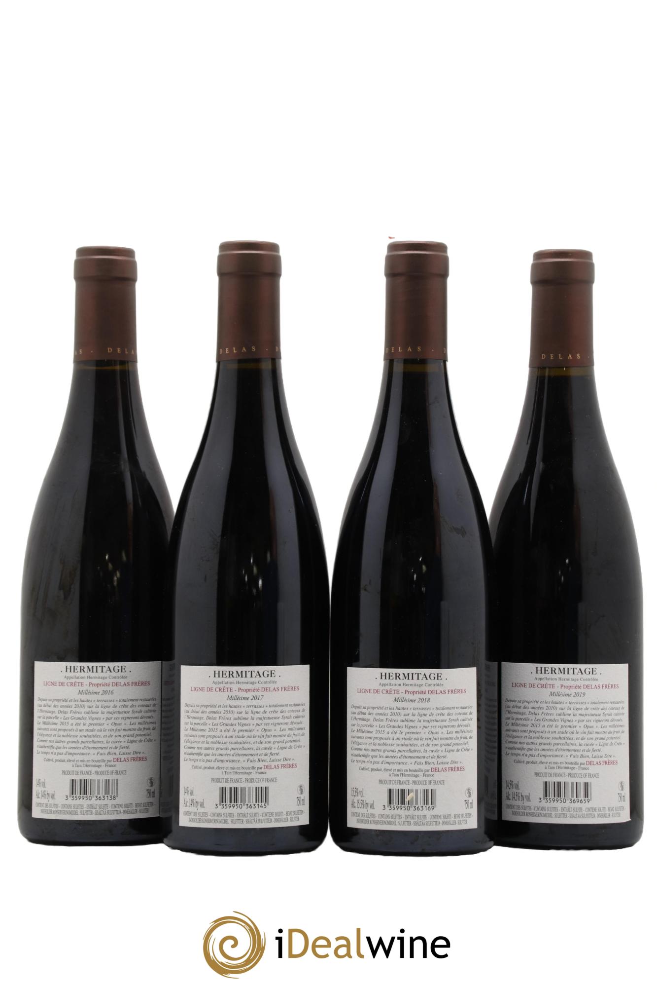 Hermitage Ligne de Crête Les Grandes Vignes Delas Frères vertical 2016/2017/2018/2019 - Lot de 4 bouteilles - 1