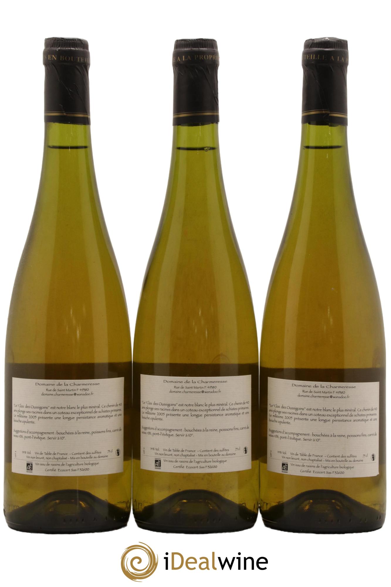 Vin de France Clos des Oussigoins Domaine de la Charmeresse 2005 - Lot de 3 bouteilles - 1