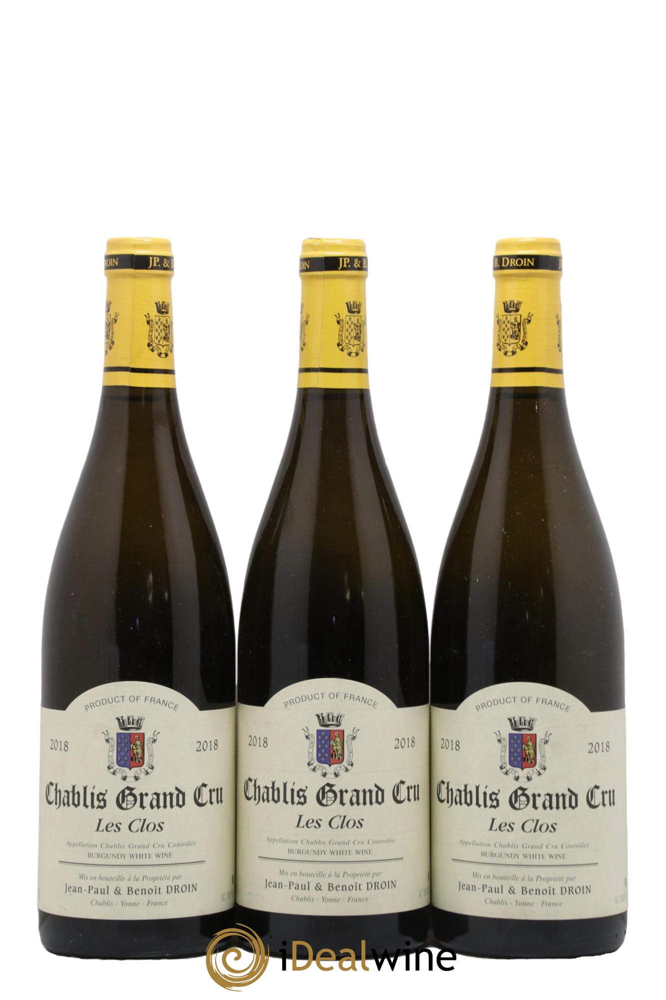 Chablis Grand Cru Les Clos Jean-Paul & Benoît Droin (Domaine) 2018 - Lotto di 3 bottiglie - 0