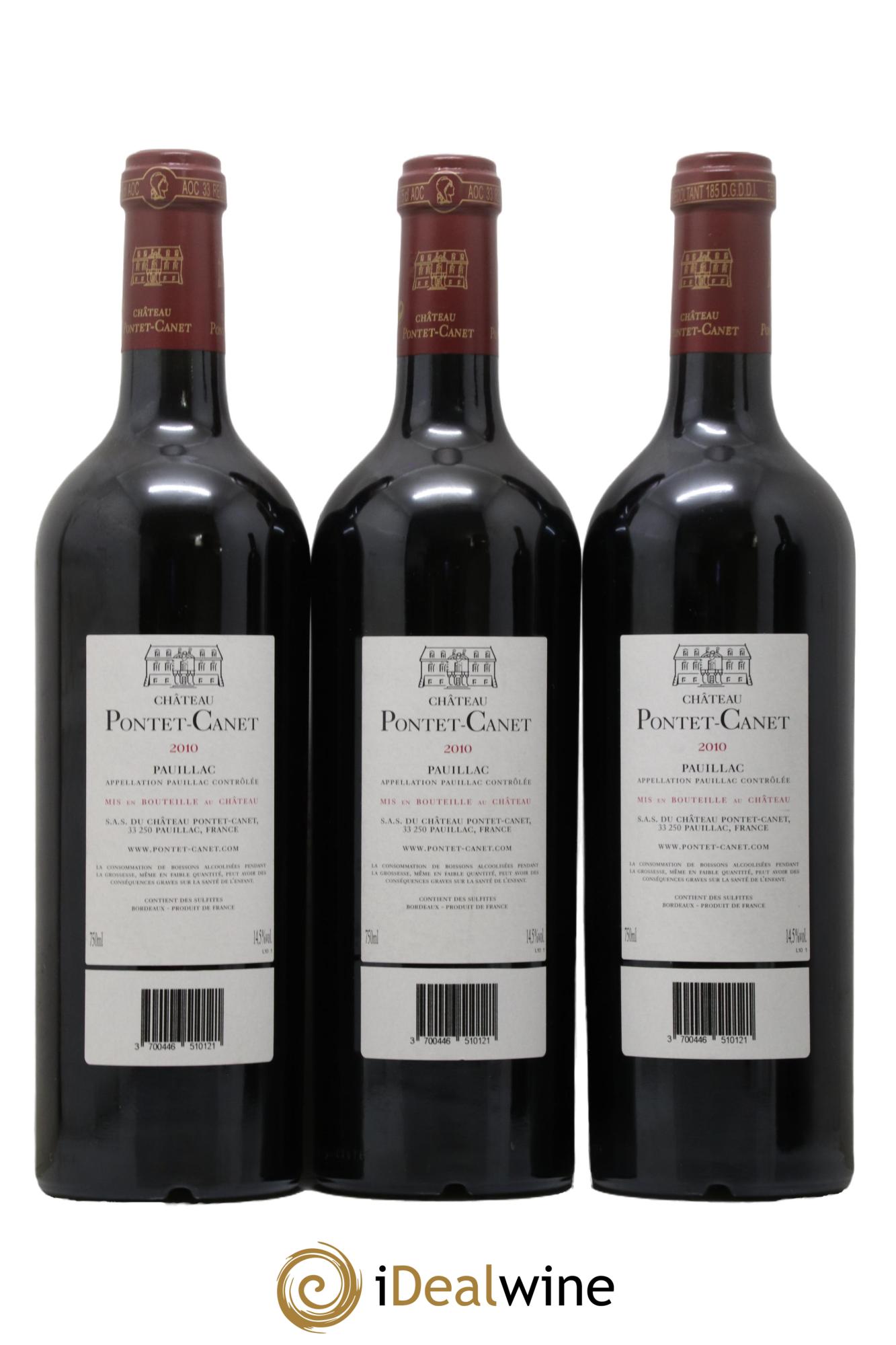 Château Pontet Canet 5ème Grand Cru Classé 2010 - Lot de 3 bouteilles - 1