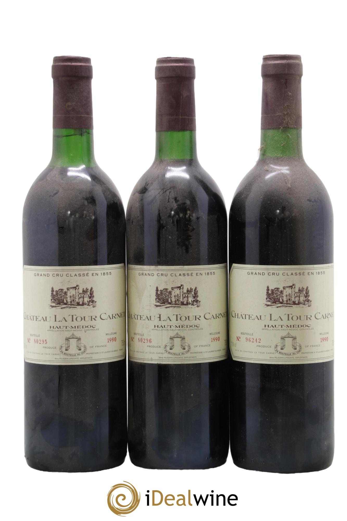 Château la Tour Carnet 4ème Grand Cru Classé 1990 - Lot de 3 bouteilles - 0