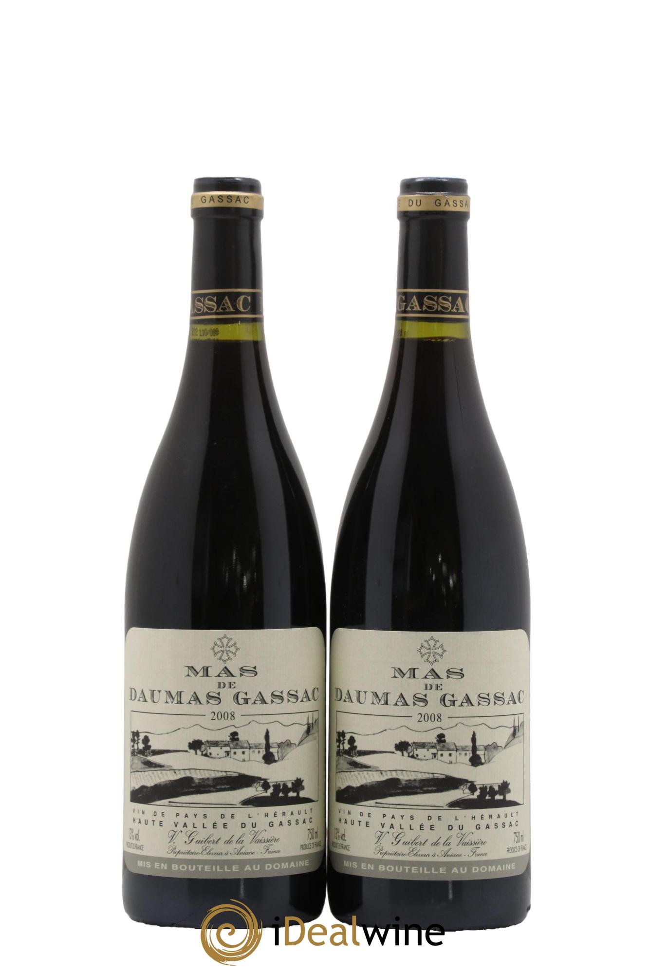 IGP St Guilhem-le-Désert - Cité d'Aniane Mas Daumas Gassac Famille Guibert de La Vaissière Mas de Daumas Gassac 2008 - Lot of 2 bottles - 0