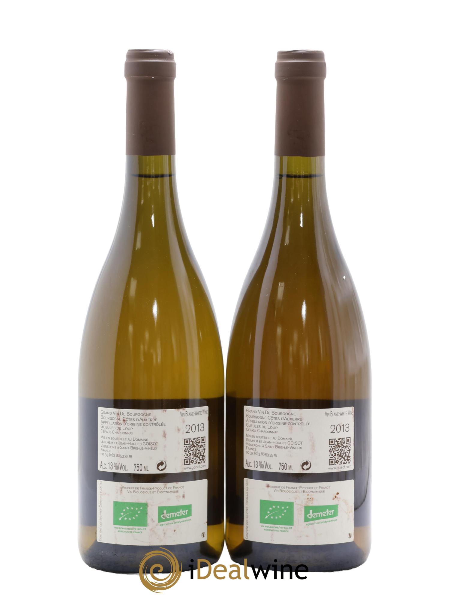 Bourgogne Côtes d'Auxerre Gueules de Loup Goisot 2013 - Lot of 2 bottles - 1