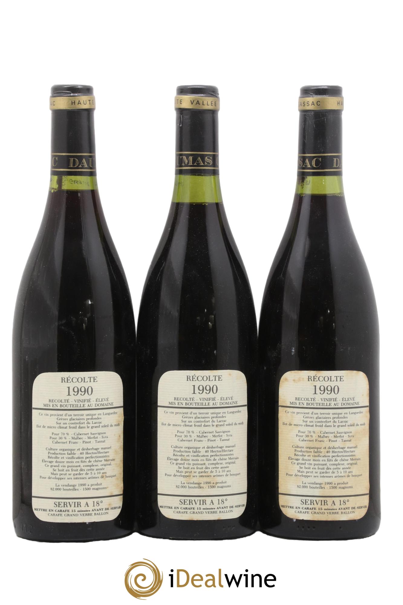Saint-Guilhem-le-Désert - Cité d'Aniane Mas Daumas Gassac Famille Guibert de La Vaissière 1990 - Lot of 3 bottles - 1