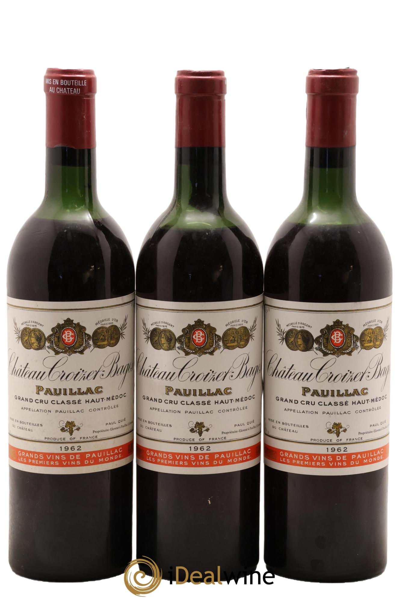 Château Croizet Bages 5ème Grand Cru Classé 1962 - Posten von 3 Flaschen - 0