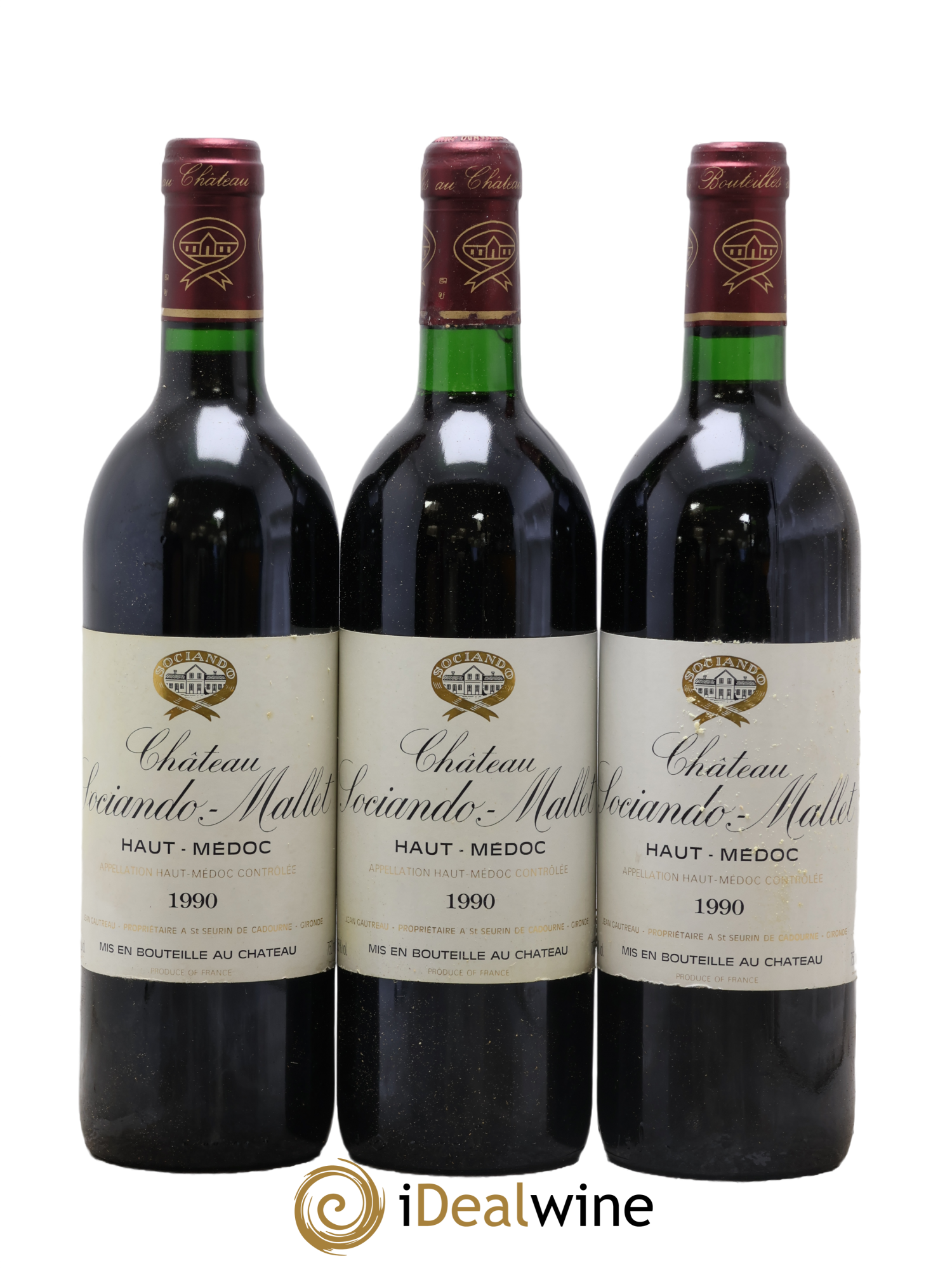 Château Sociando Mallet 1990 - Lot of 3 bottles - 0