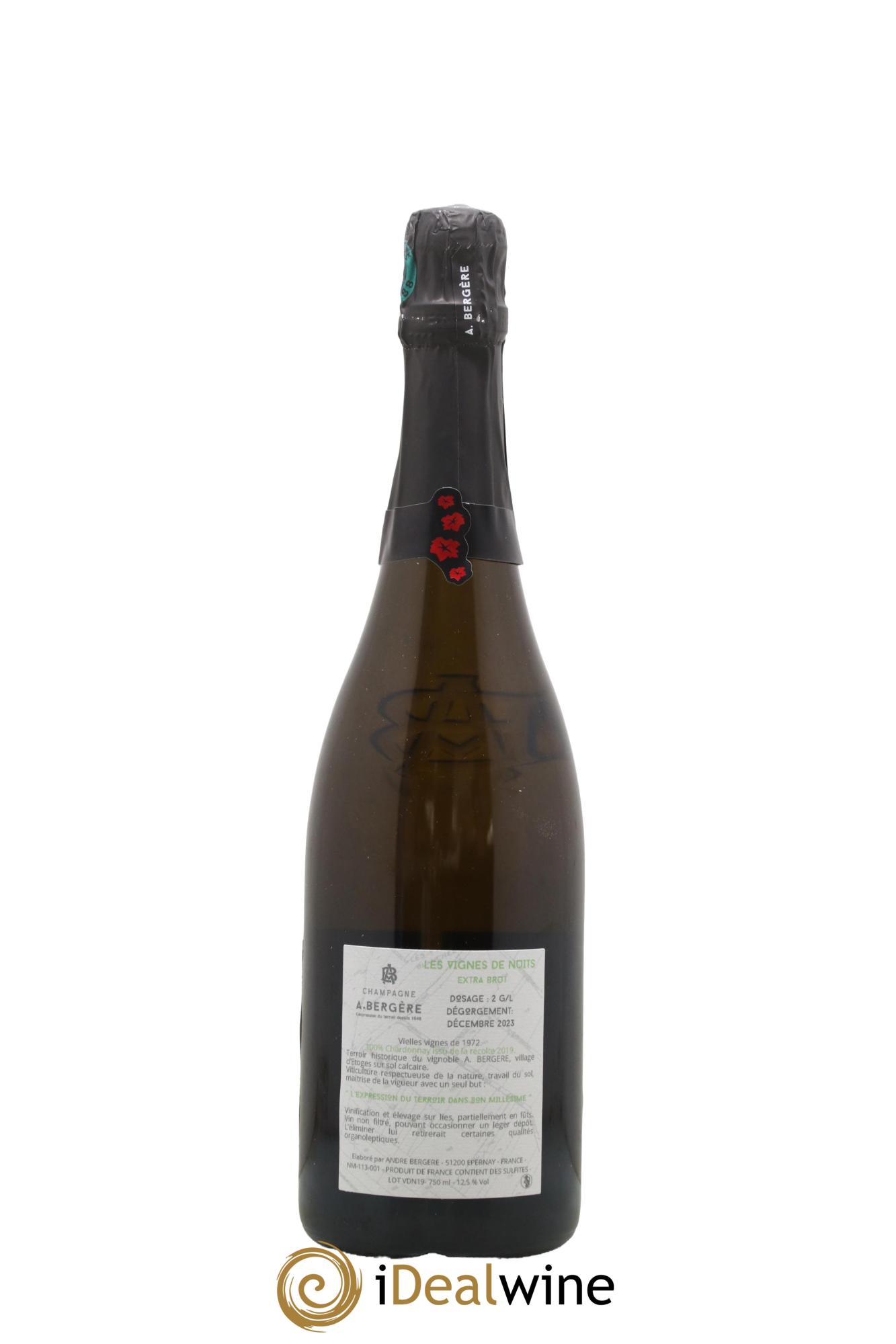 Champagne Extra-Brut Vignes de Nuit A. Bergère 2019 - Lot de 1 bouteille - 1