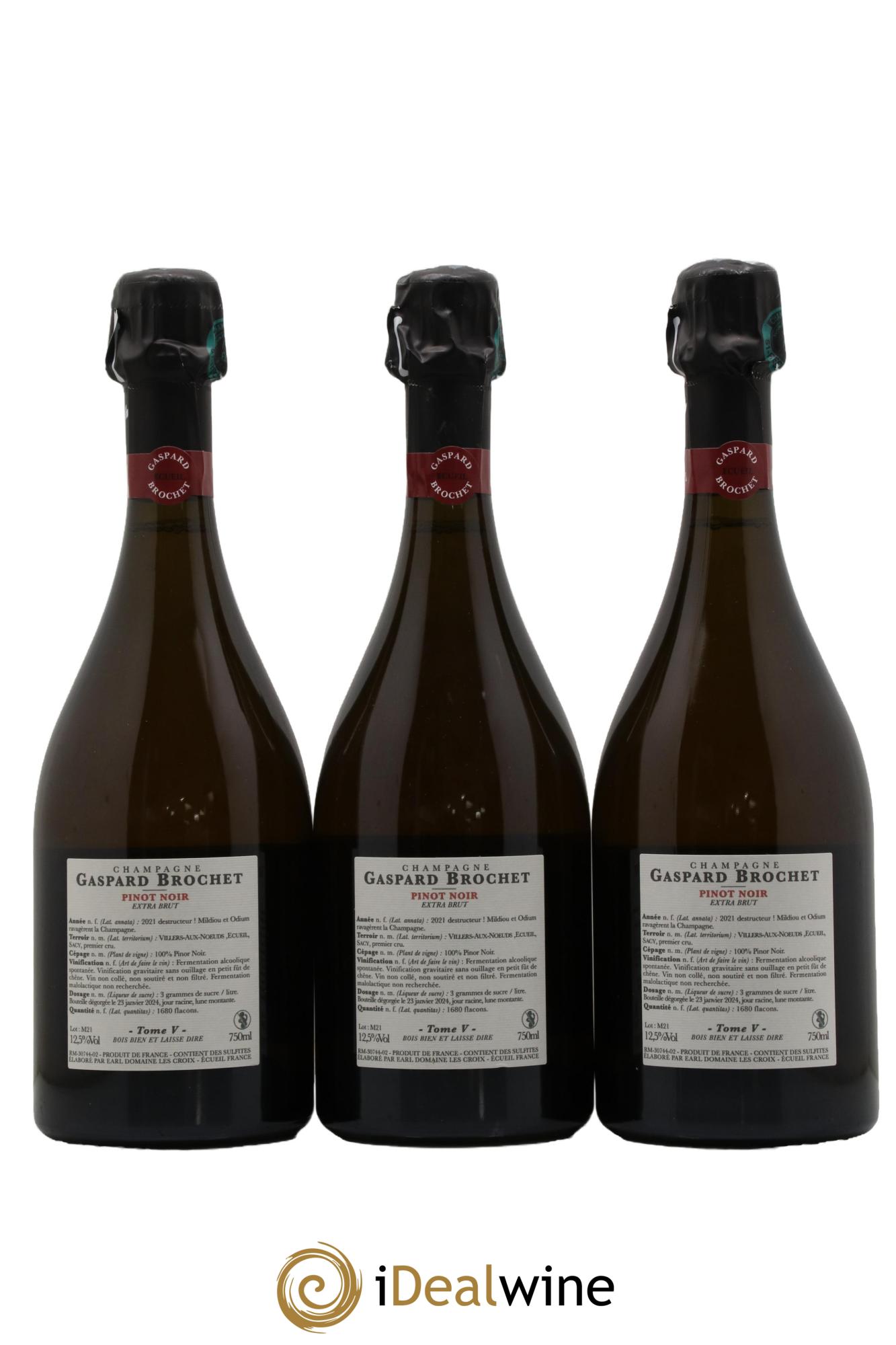 Champagne Pinot Noir Tome V Gaspard Brochet 2021 - Lot de 3 bouteilles - 1