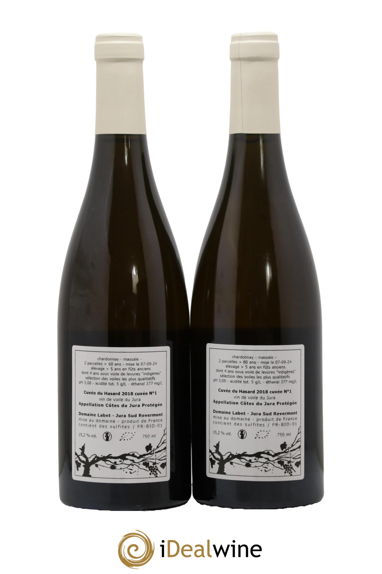 Côtes du Jura Vin de voile Chardonnay du Hasard Romain - Julien  - Charline Labet 2018 - Lotto di 2 bottiglie - 1