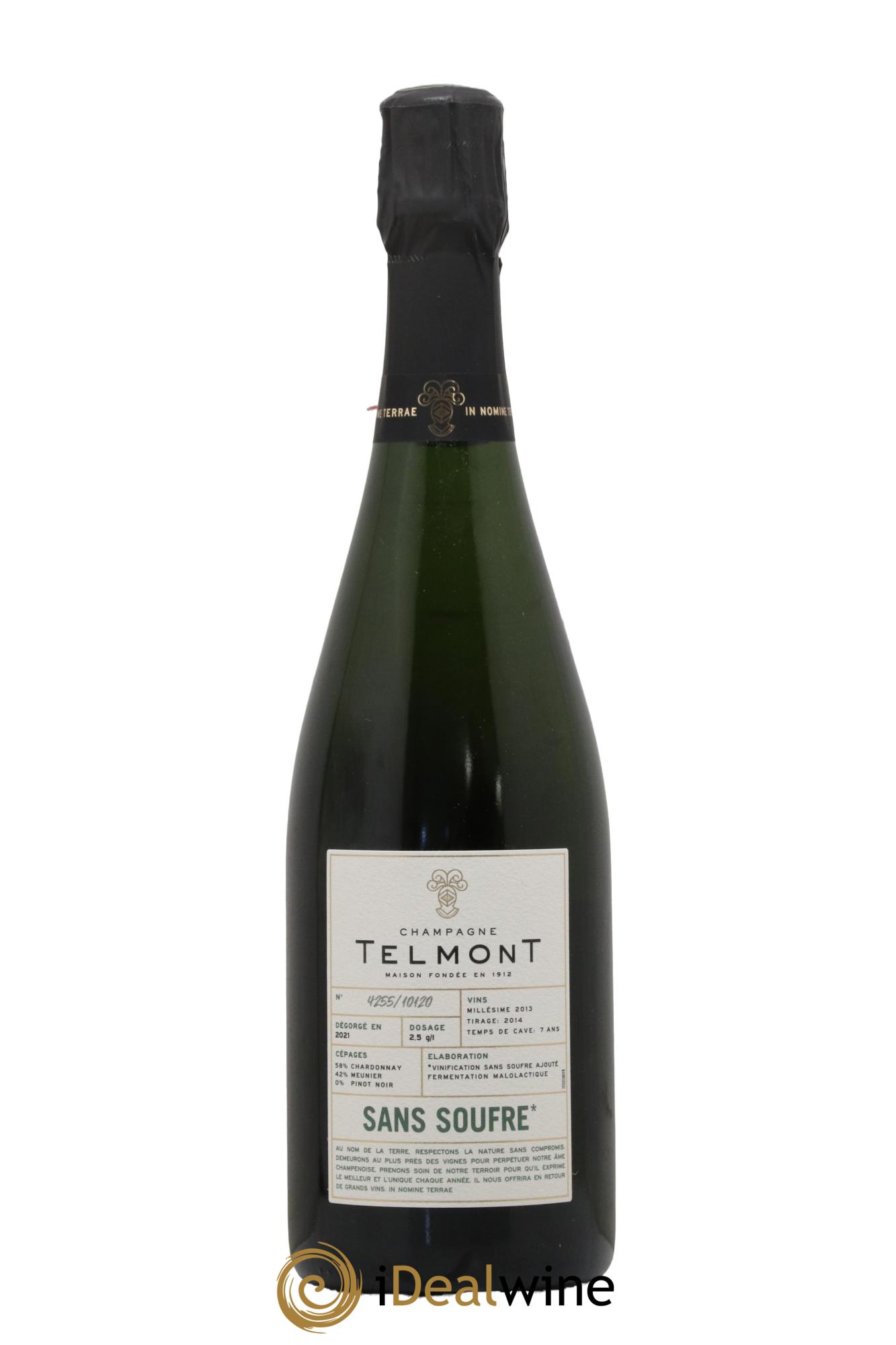 Champagne Sans Souffre Extra Brut Telmont 2013 - Lot de 1 bouteille - 0