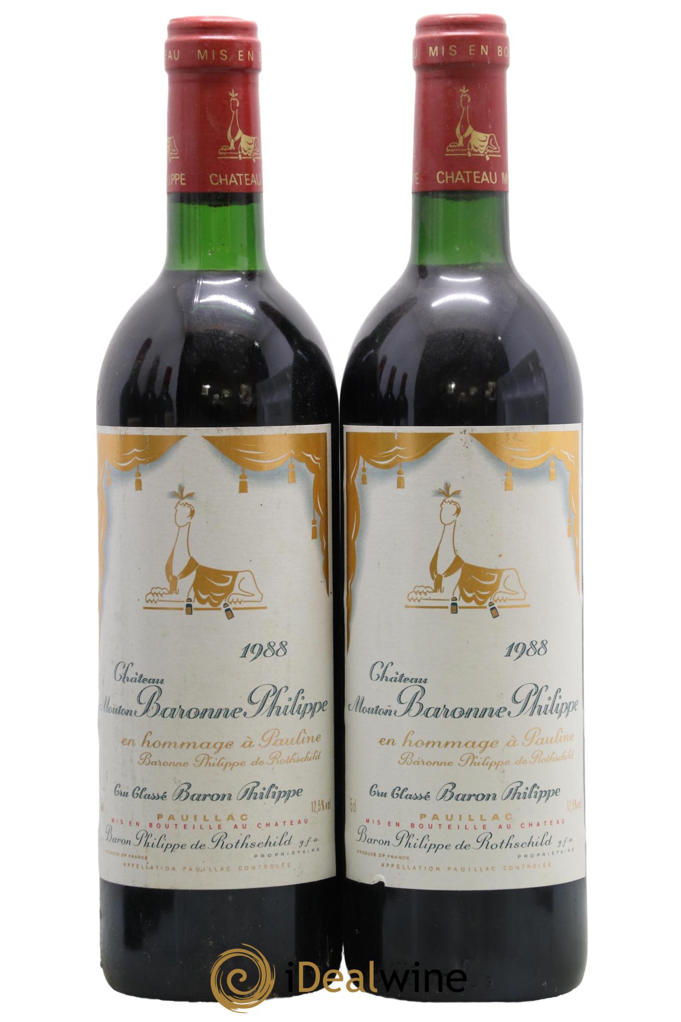 Château d' Armailhac - Mouton Baron(ne) Philippe 5ème Grand Cru Classé 1988 - Lot de 2 bouteilles - 0