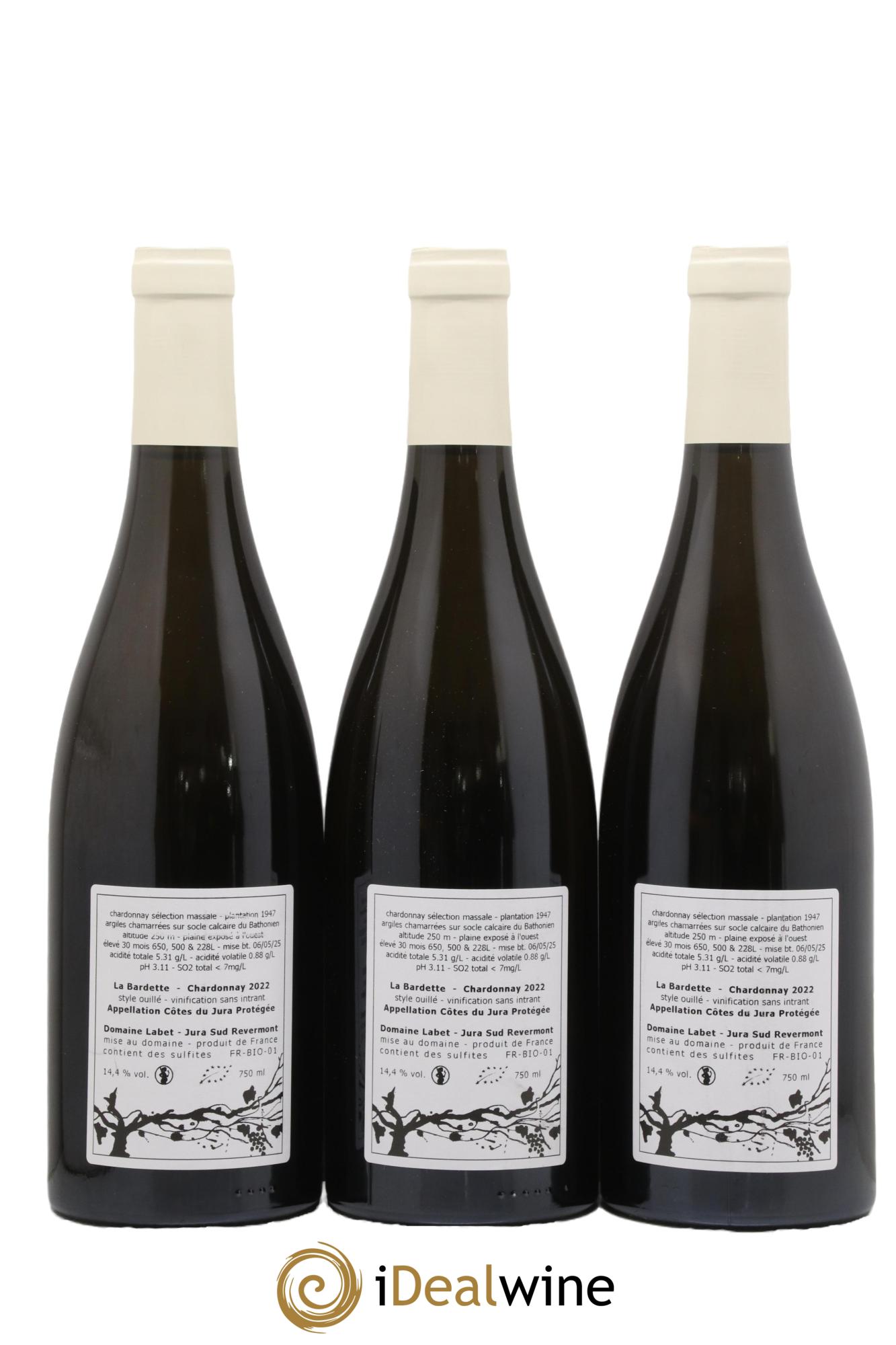 Côtes du Jura Chardonnay La Bardette Romain - Julien  - Charline Labet 2022 - Lotto di 3 bottiglie - 1