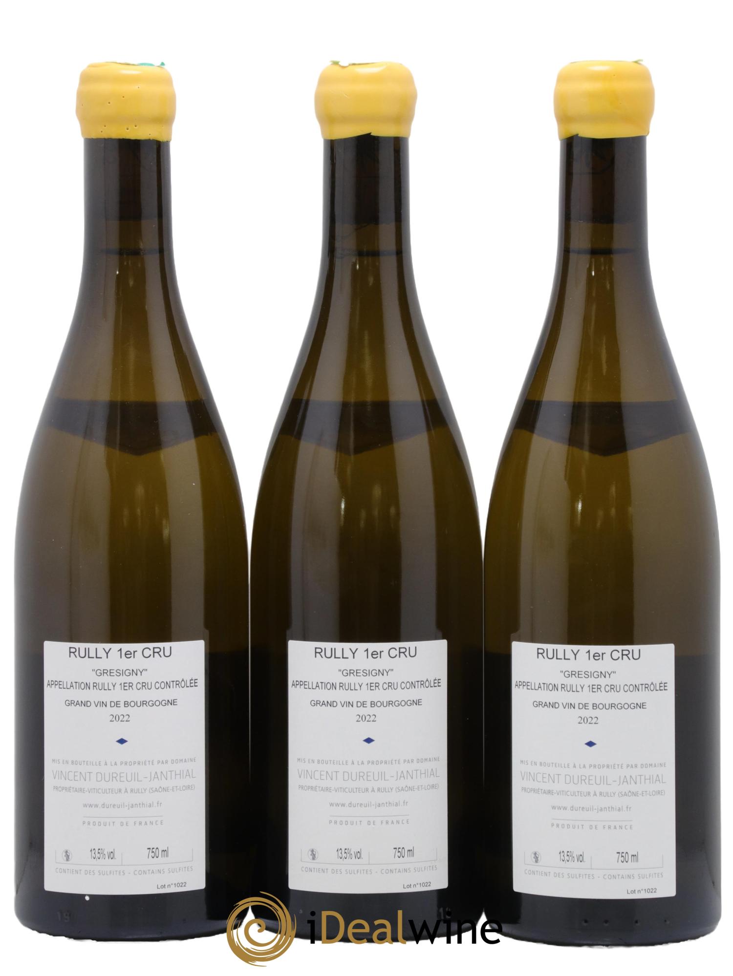Rully 1er Cru Grésigny Vieilles Vignes Vincent Dureuil-Janthial 2022 - Lot de 3 bouteilles - 1