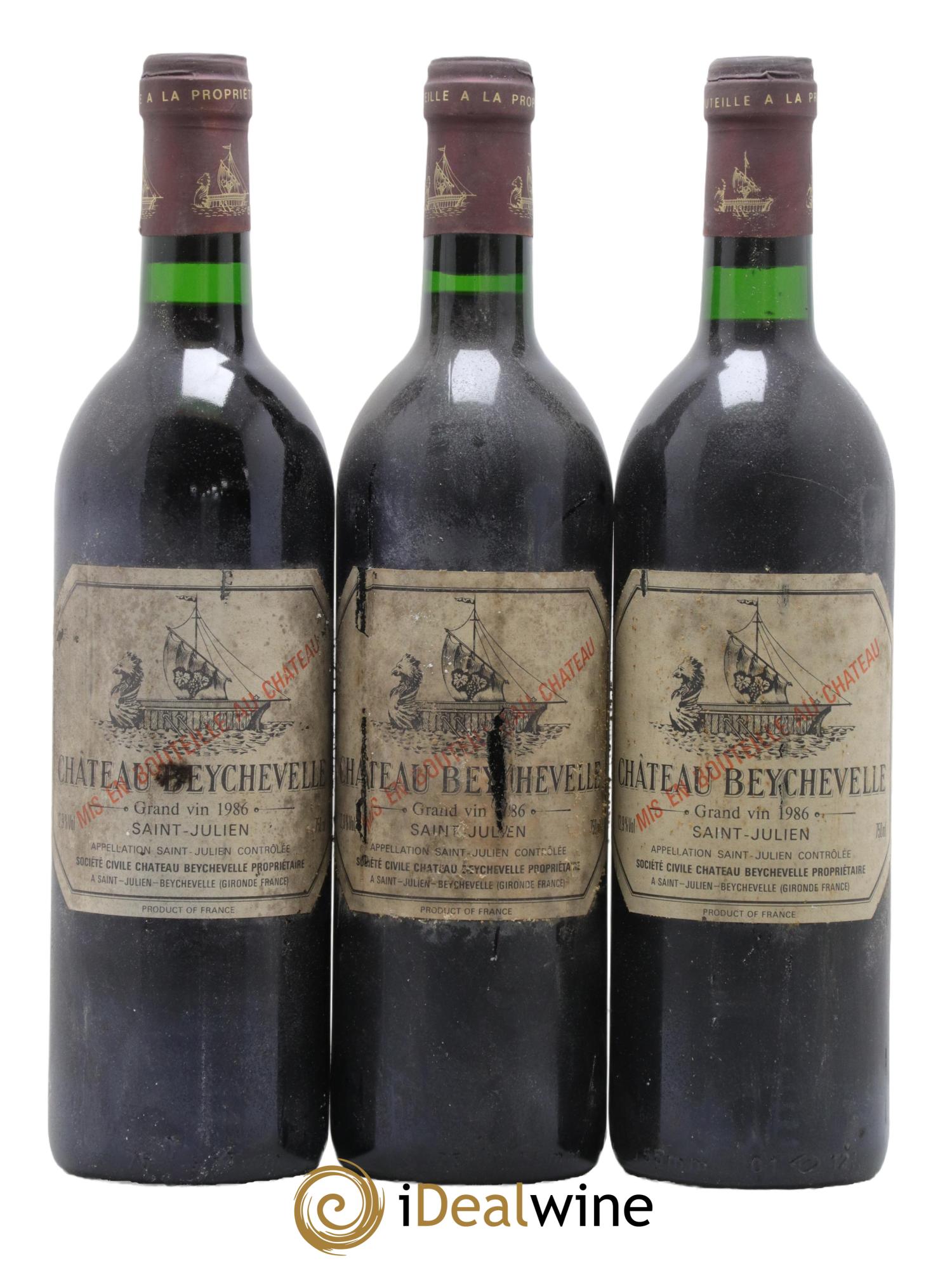 Château Beychevelle 4ème Grand Cru Classé 1986 - Lot de 3 bouteilles - 0